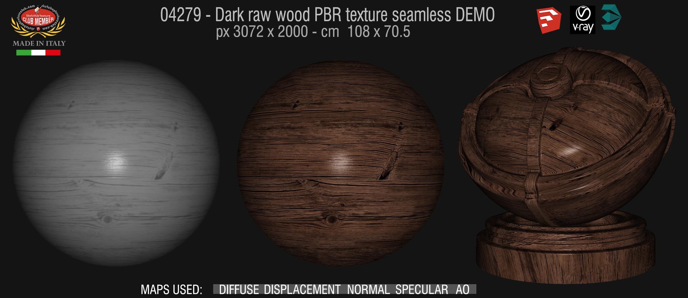 04279 Dark raw wood PBR texture seamless DEMO