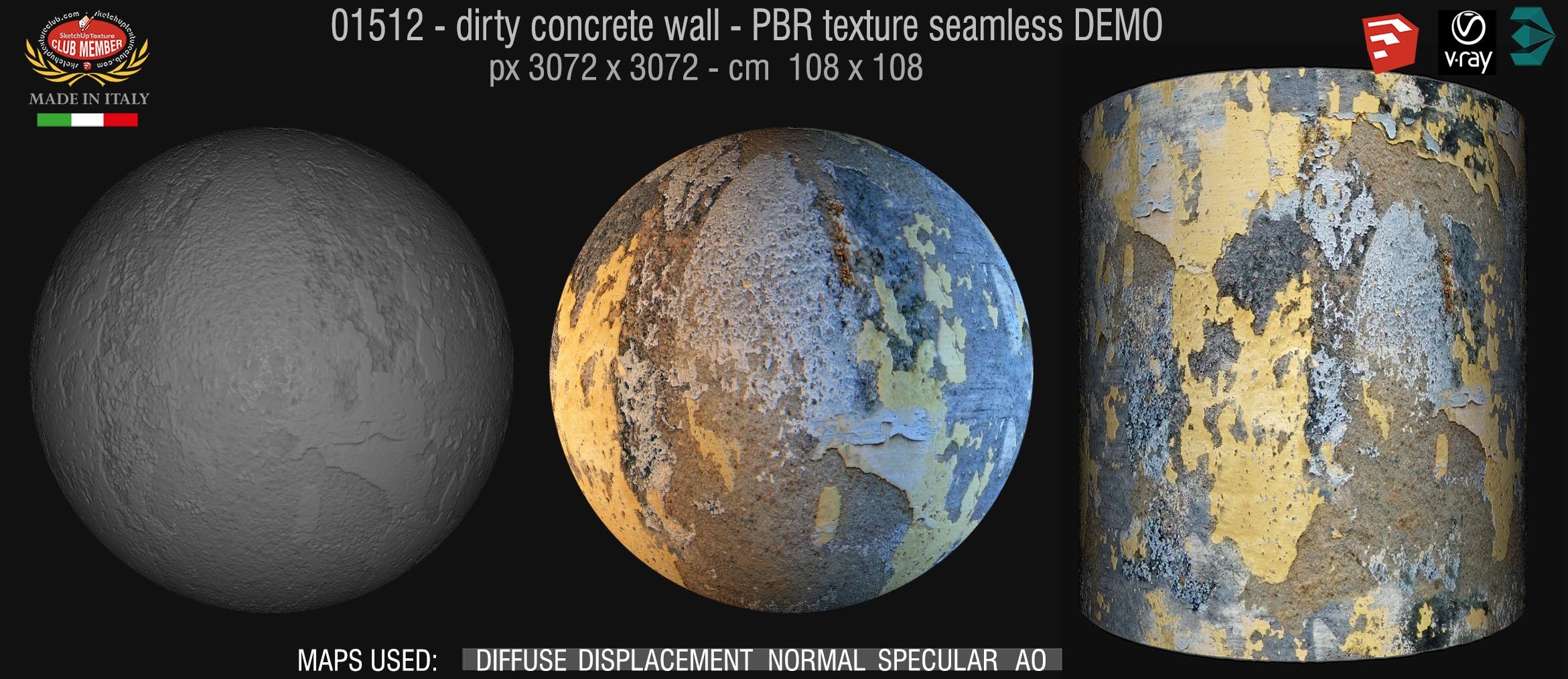 01512 Concrete bare dirty wall PBR texture seamless DEMO