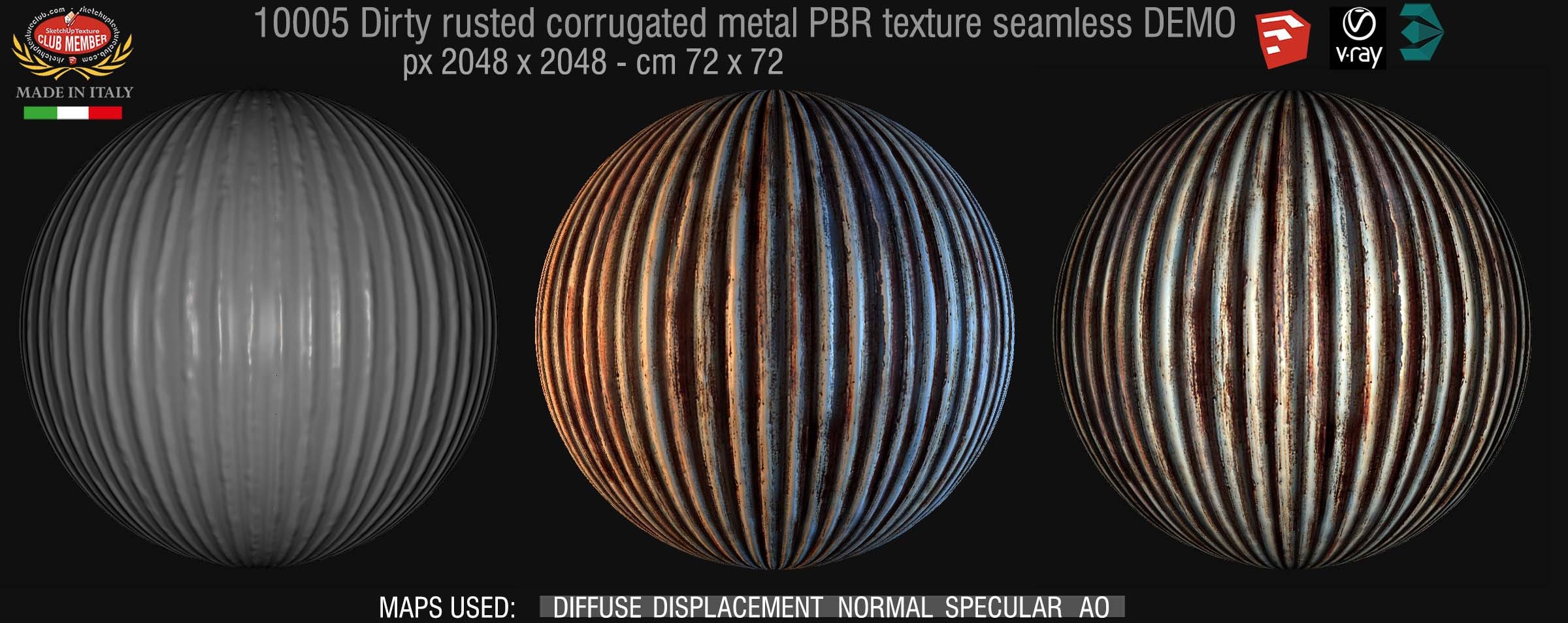 10005 Dirty rusted corrugated metal PBR texture seamless DEMO
