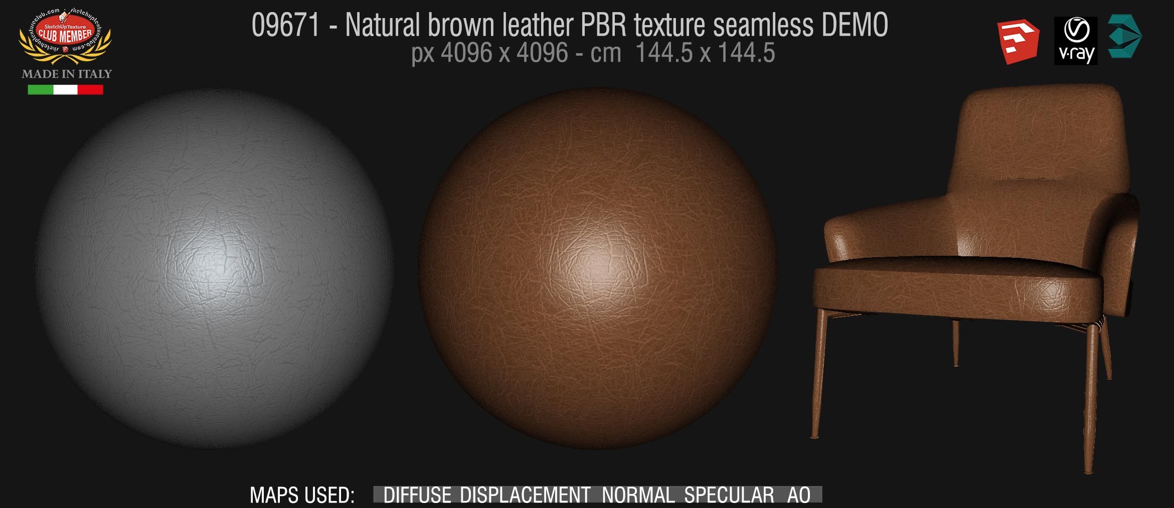 09671 Natural brown leather PBR texture seamless DEMO