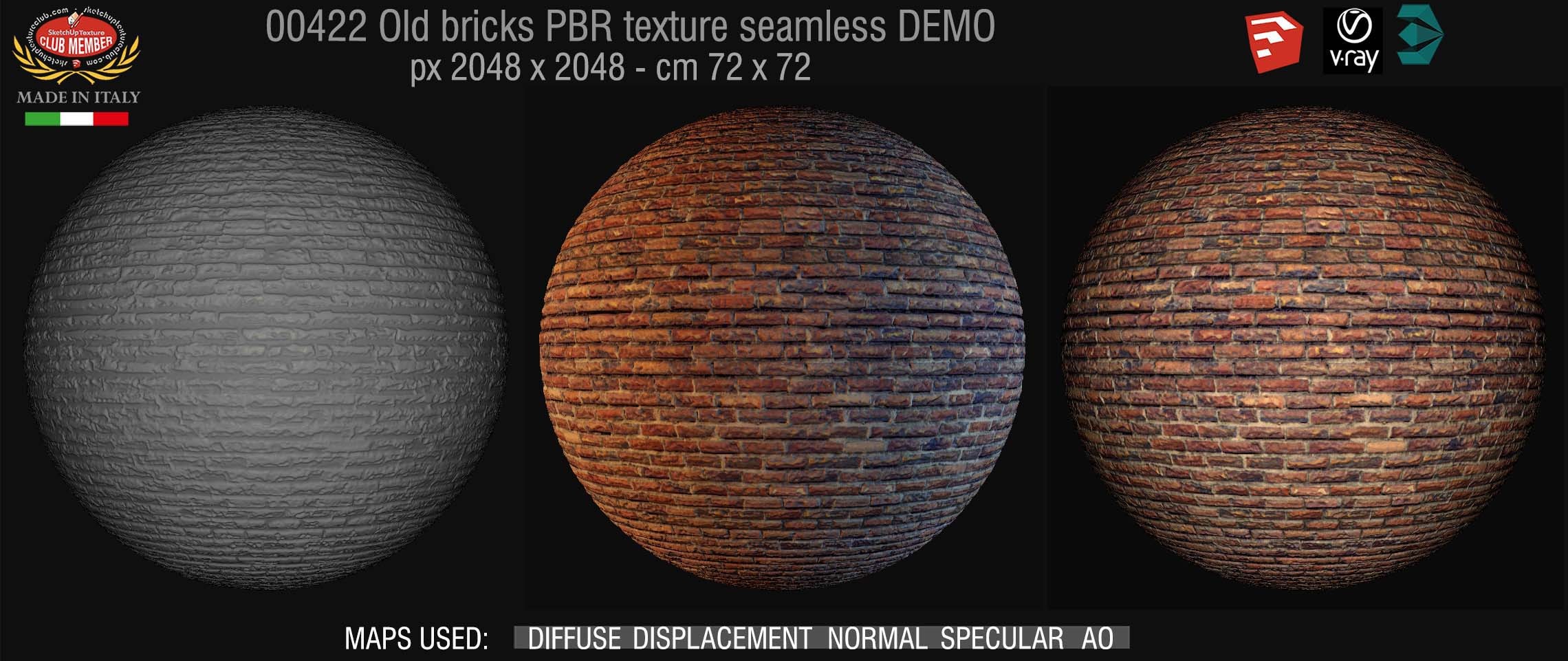 00422 Old bricks PBR texture seamless DEMO