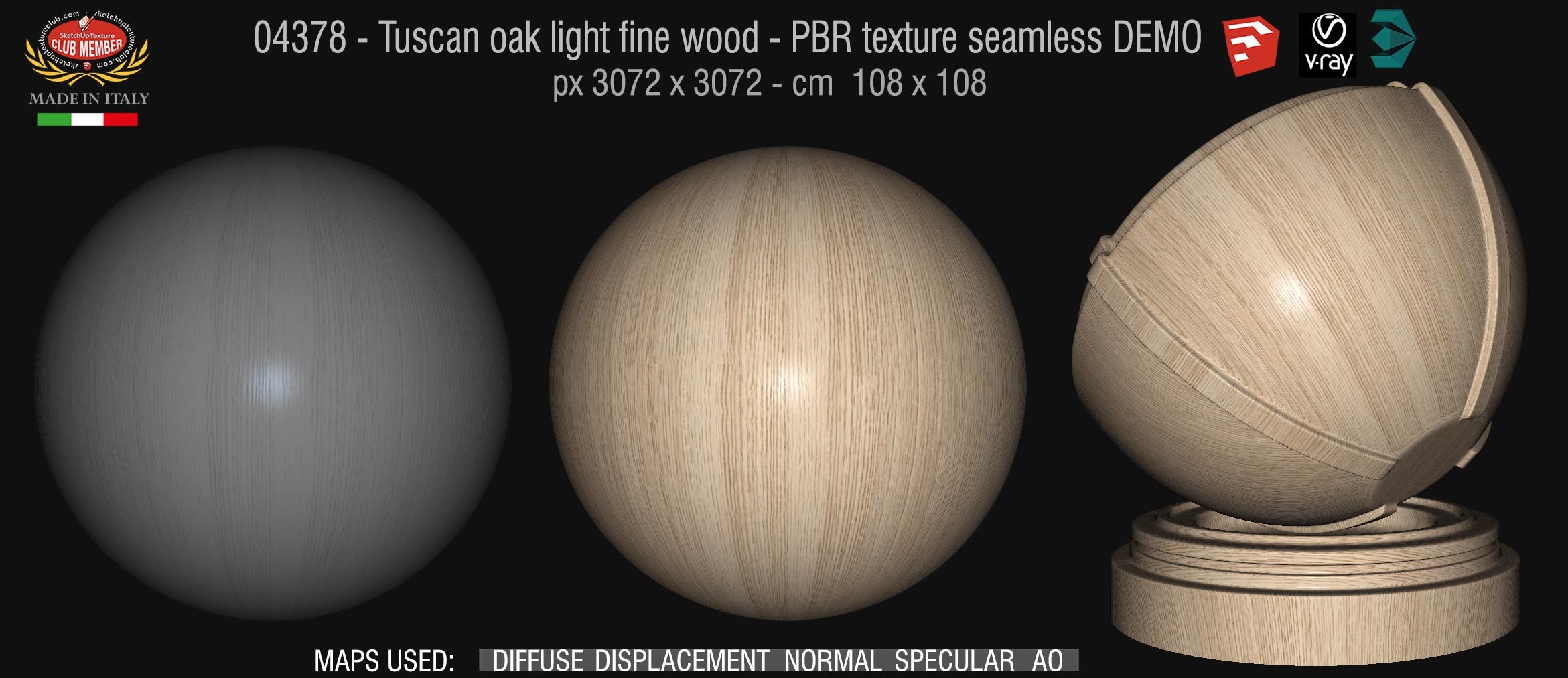 04378 Tuscan oak light fine wood - PBR texture seamless DEMO