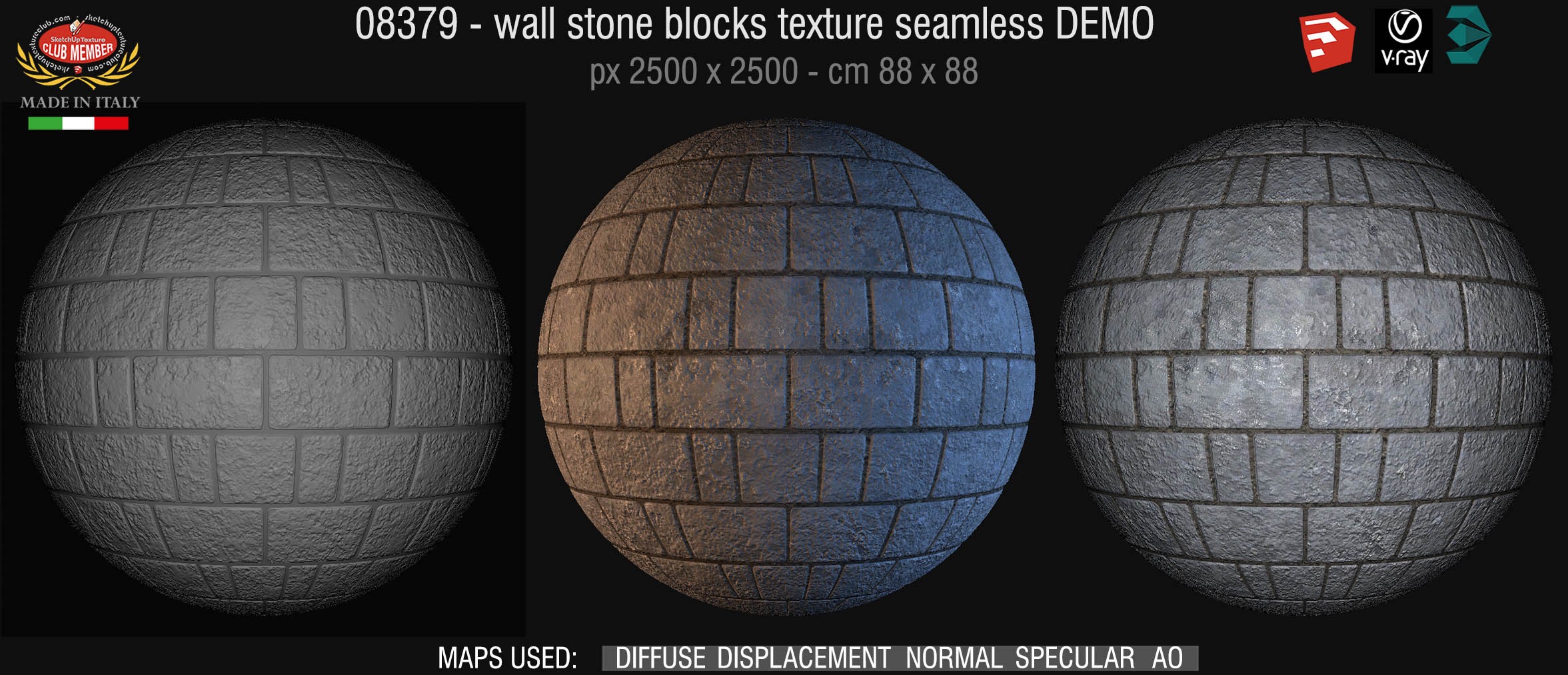 08379 HR Wall stone with regular blocks texture + maps DEMO