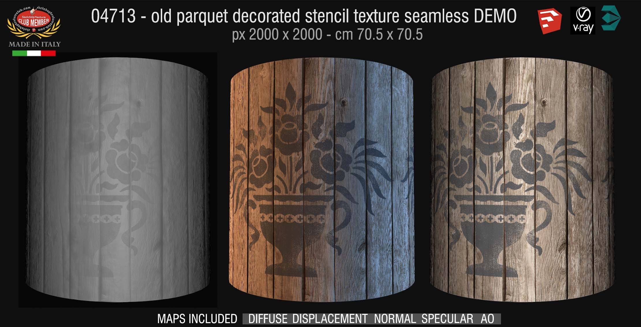 04713 HR Parquet decorated stencil texture seamless + maps DEMO