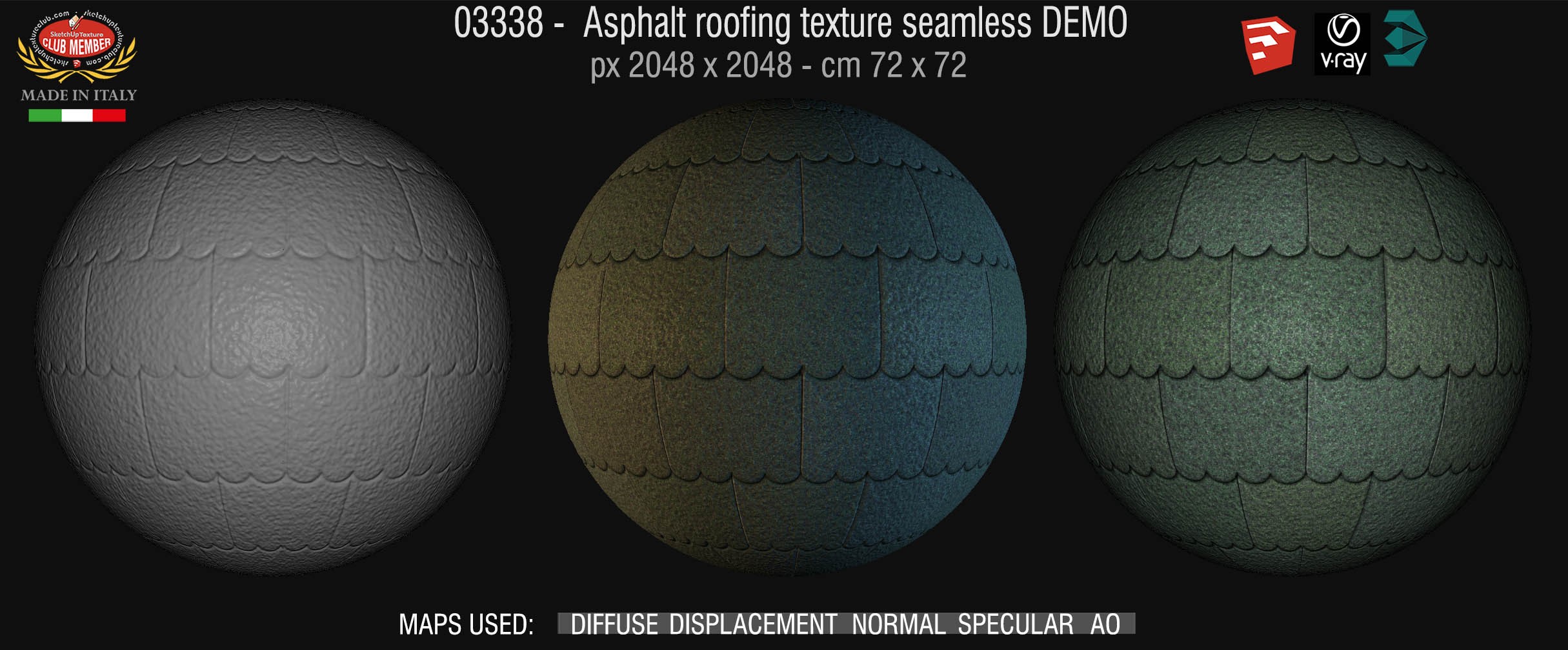 03338 Asphalt roofing texture seamless + maps DEMO