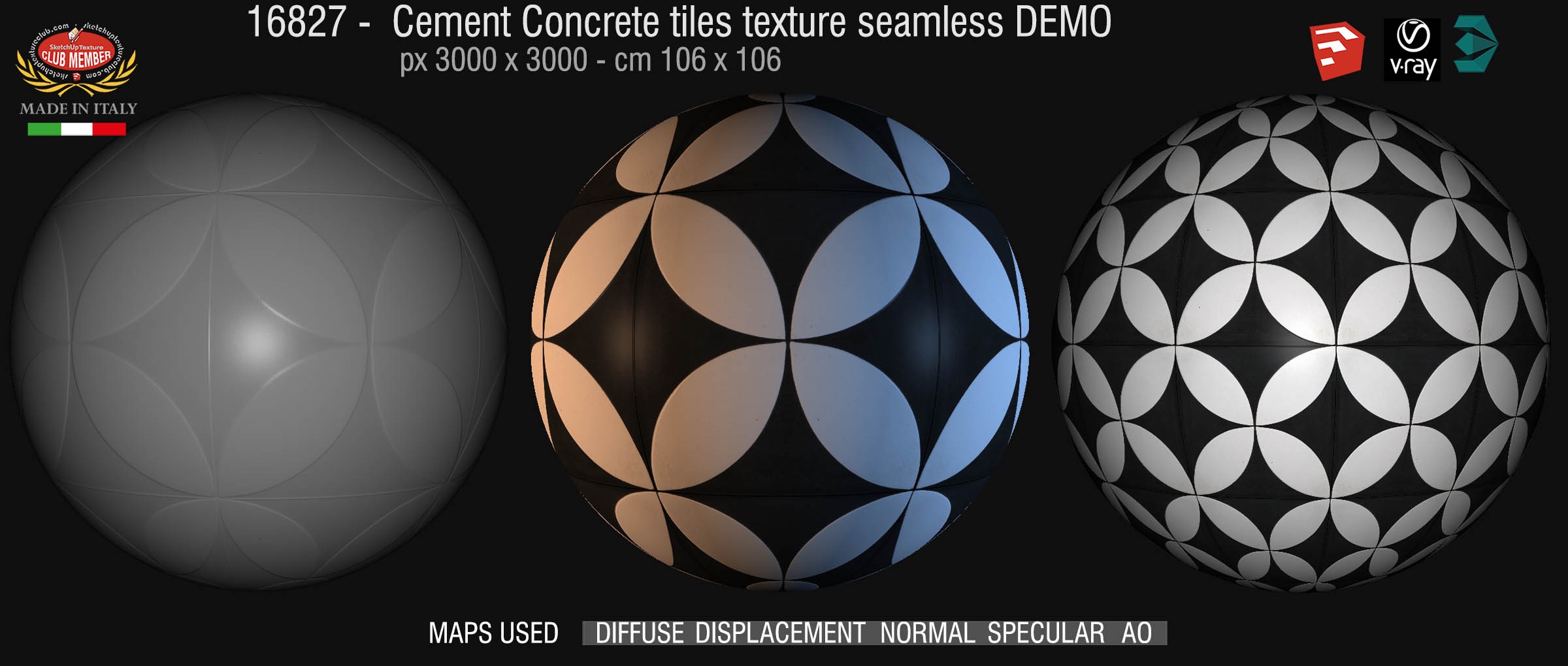 16827 Cement concrete tile texture seamless + maps DEMO
