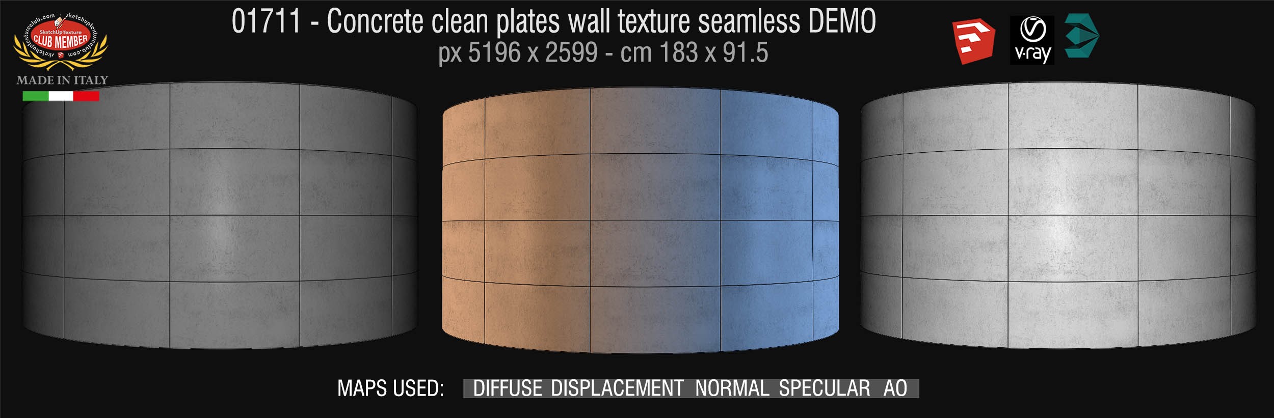 01711 Concrete clean plates wall texture seamless + maps DEMO