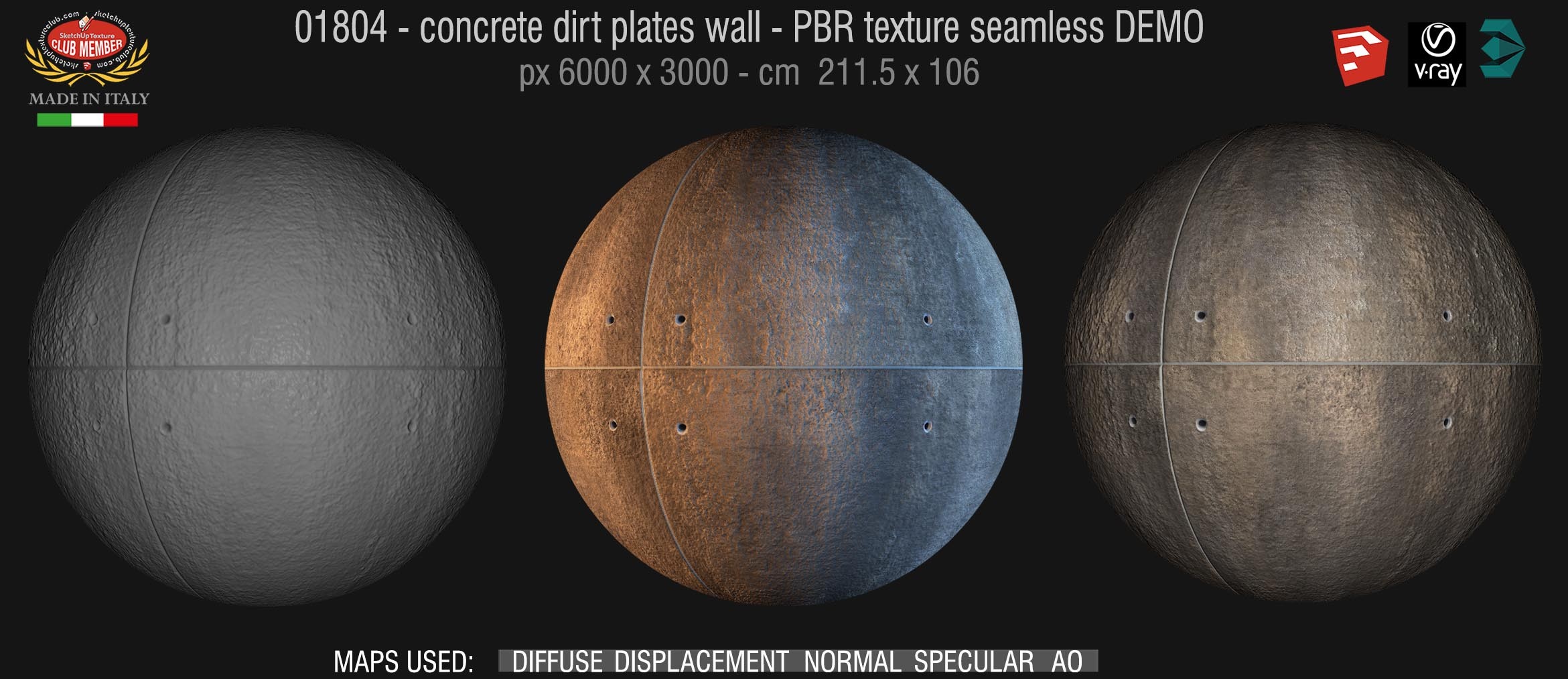 01804 Concrete dirt plates wall PBR texture seamless DEMO