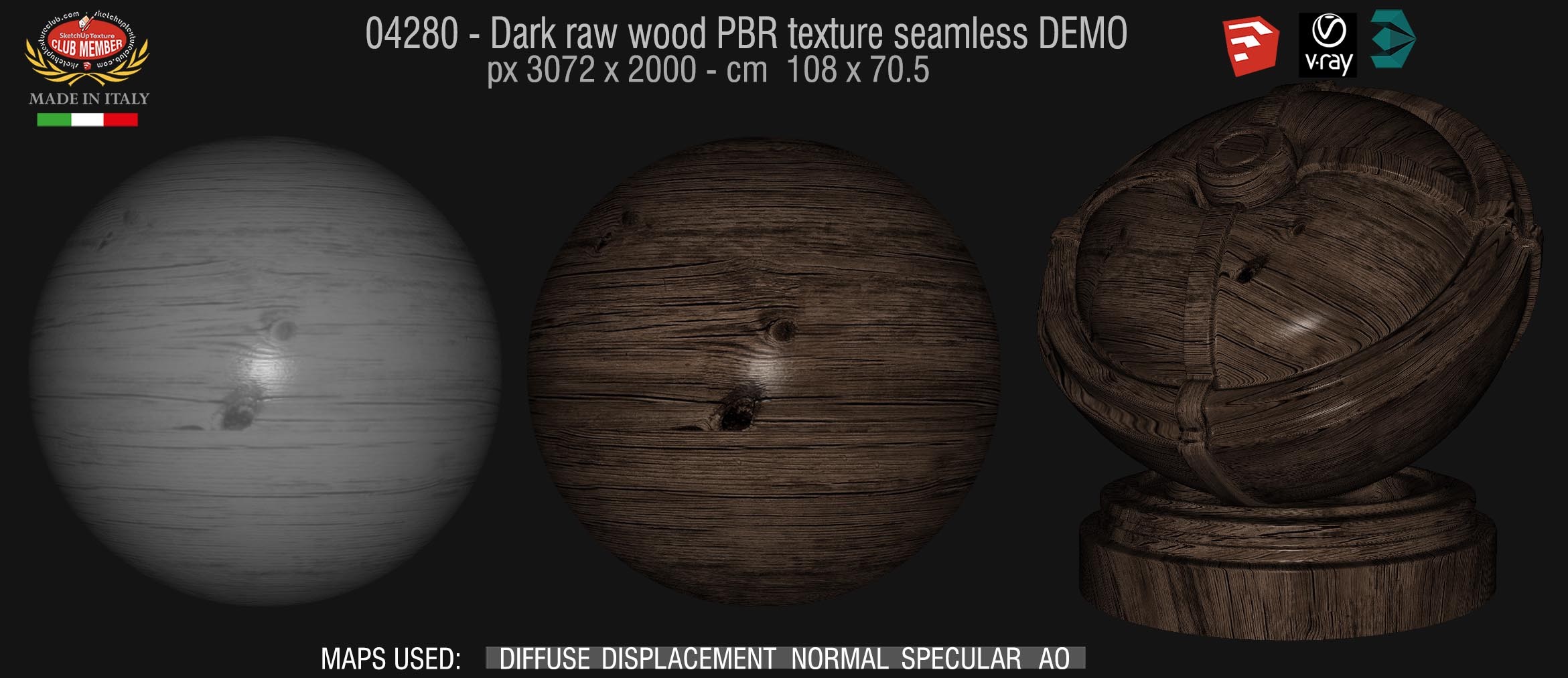 04280 Dark raw wood PBR texture seamless DEMO