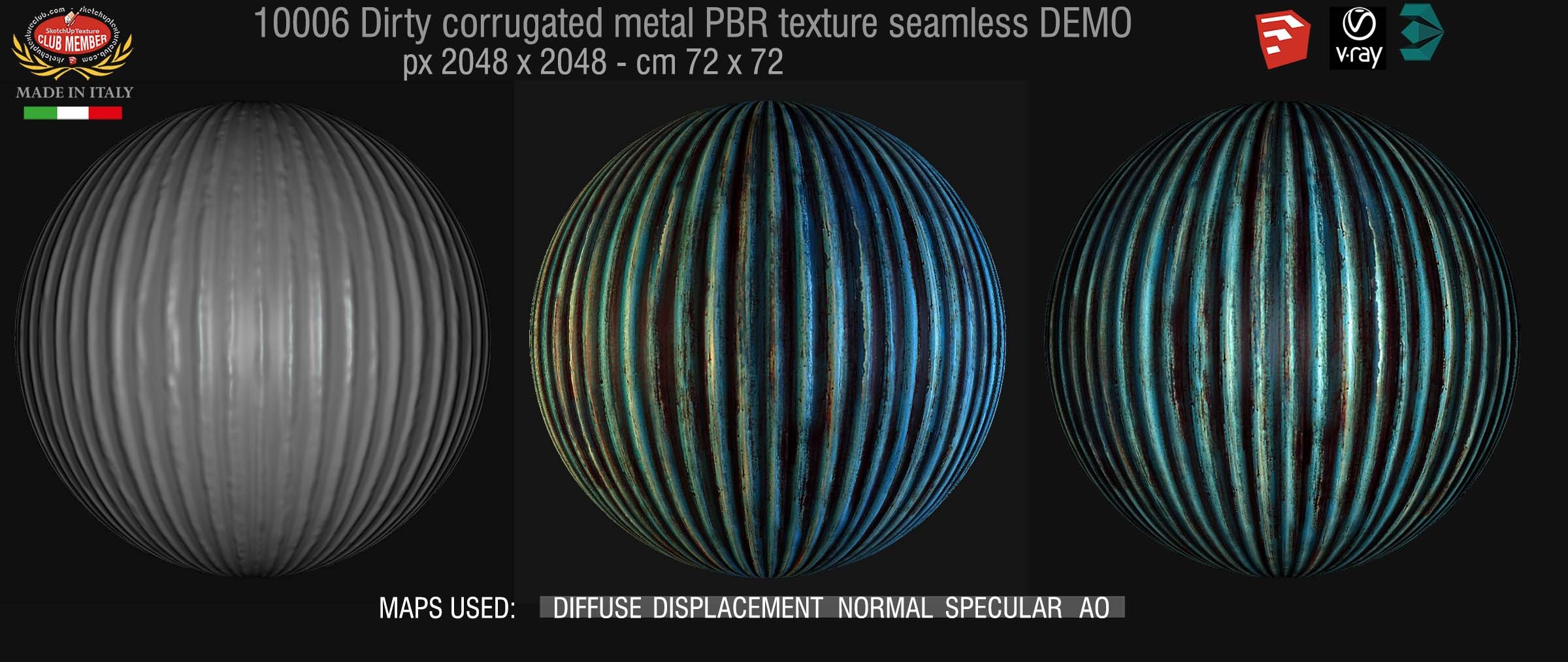 10006 Dirty rusted corrugated metal PBR texture seamless DEMO