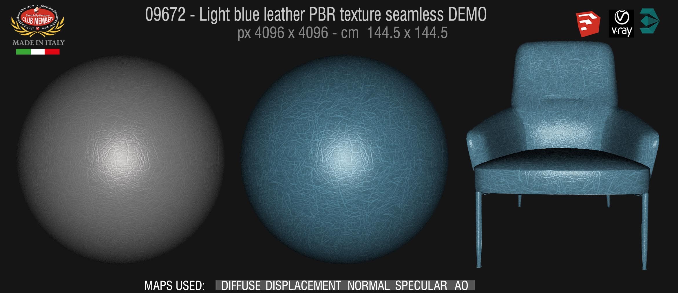 09672 Light blue leather PBR texture seamless DEMO