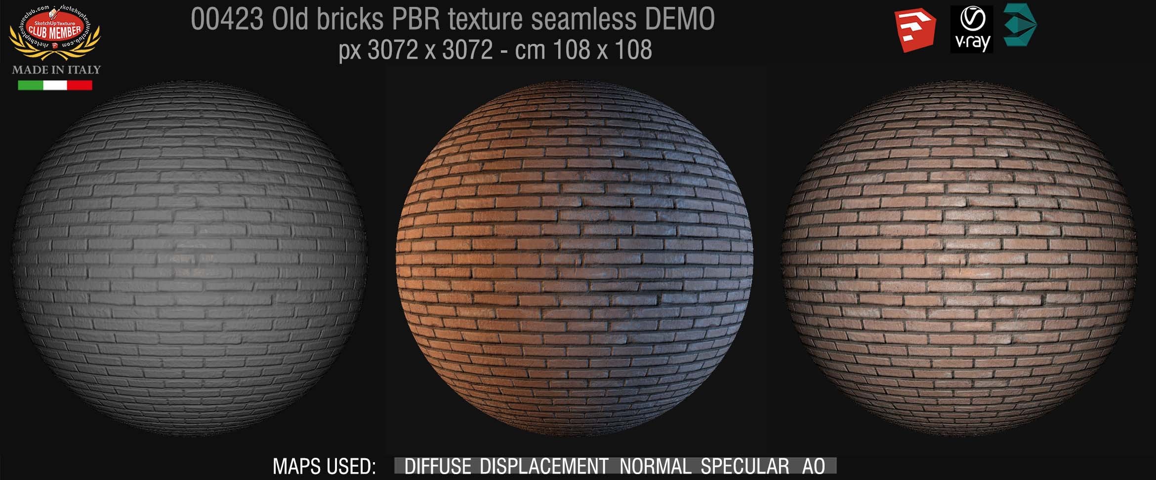 00423 Old bricks PBR texture seamless DEMO