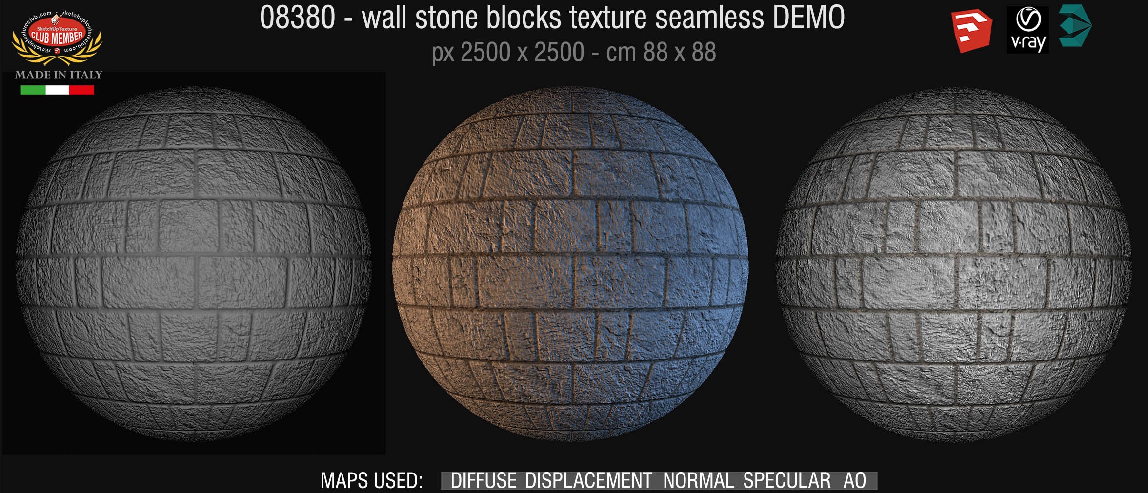 08380 HR Wall stone with regular blocks texture + maps DEMO