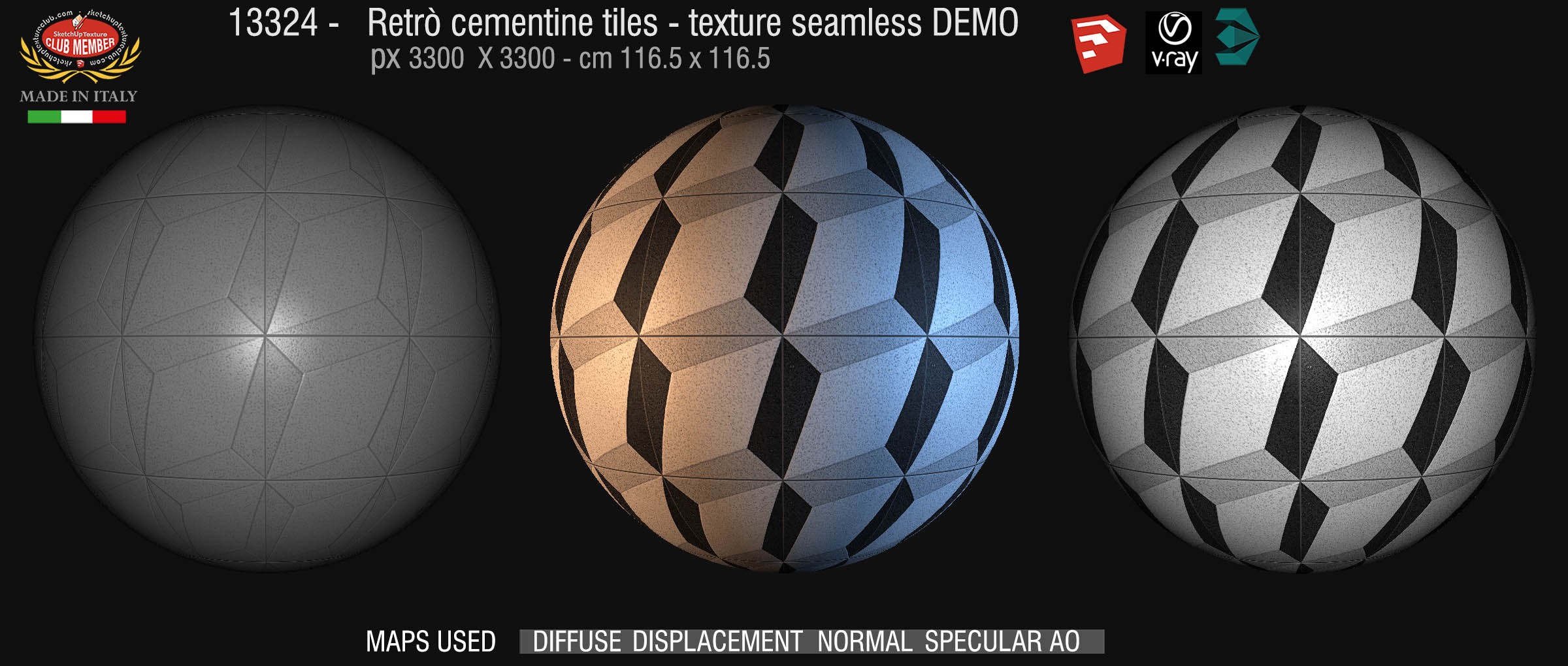 13324 Cement concrete tile texture seamless + maps DEMO