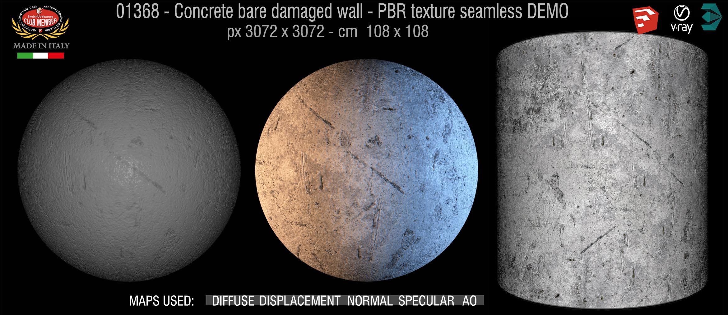 01368 Concrete bare damaged wall PBR texture seamless DEMO