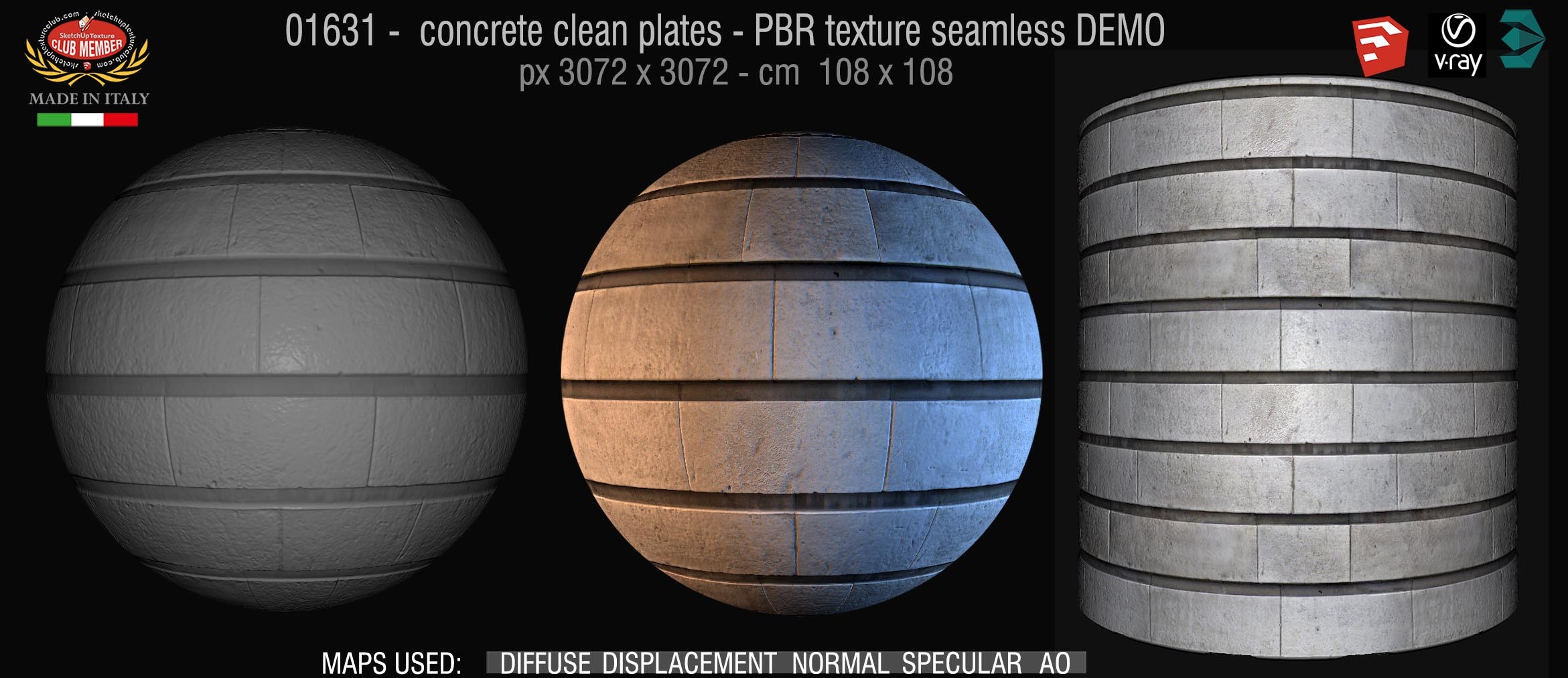 01631 concrete clean plates wall PBR texture seamless DEMO
