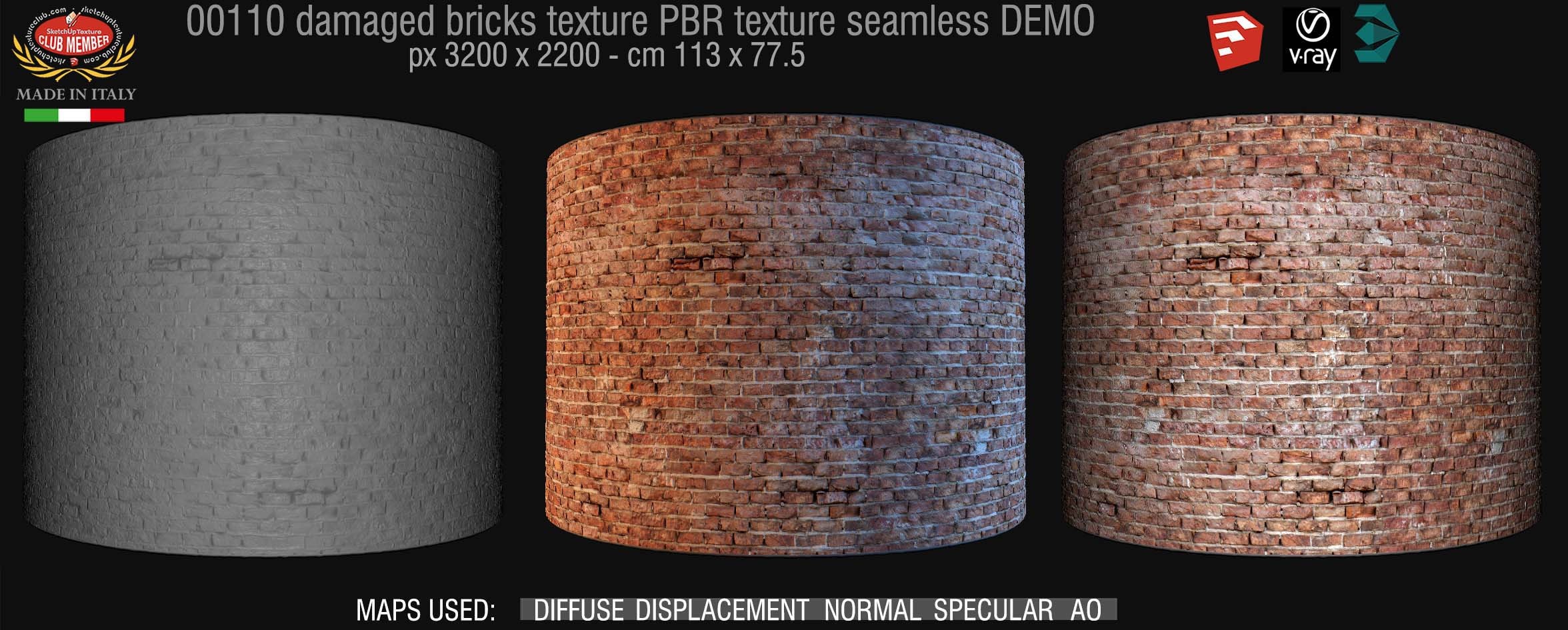 00110 Damaged bricks PBR texture seamless DEMO