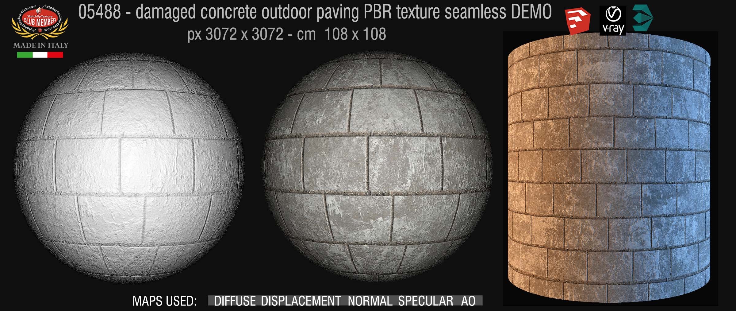 05488 Damaged concrete outdoor paving PBR texture seamless DEMO
