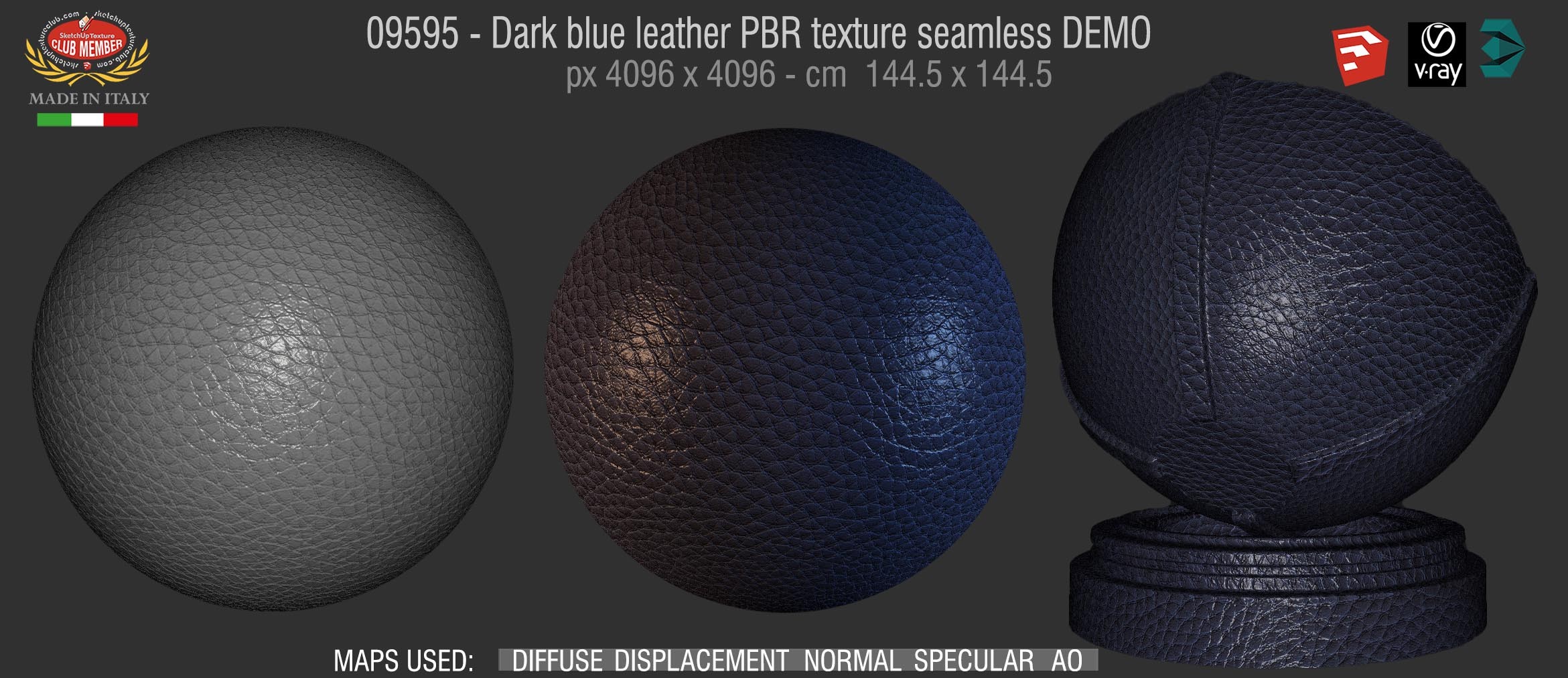 09595 Dark blue leather PBR texture seamless DEMO