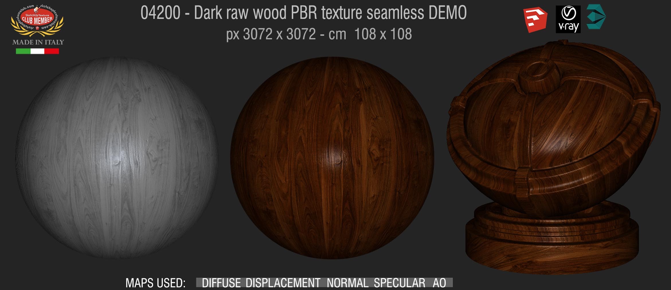 04200 Dark raw wood PBR texture seamless DEMO