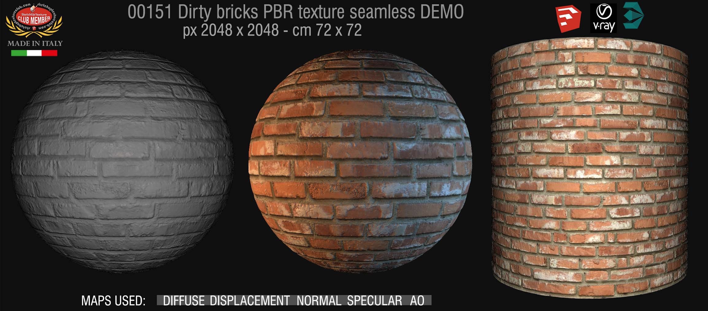 00151 Dirty bricks PBR texture seamless DEMO
