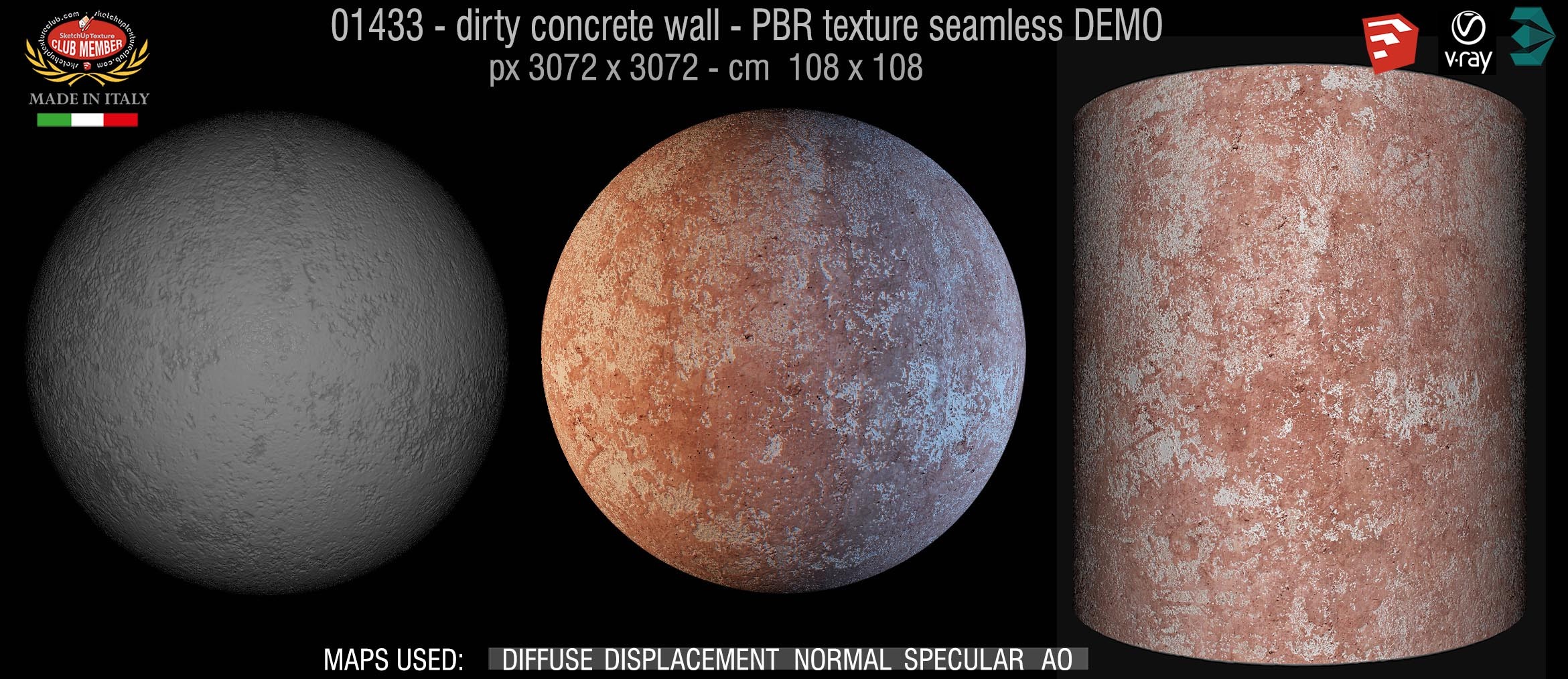 01433 Concrete bare dirty wall PBR texture seamless DEMO