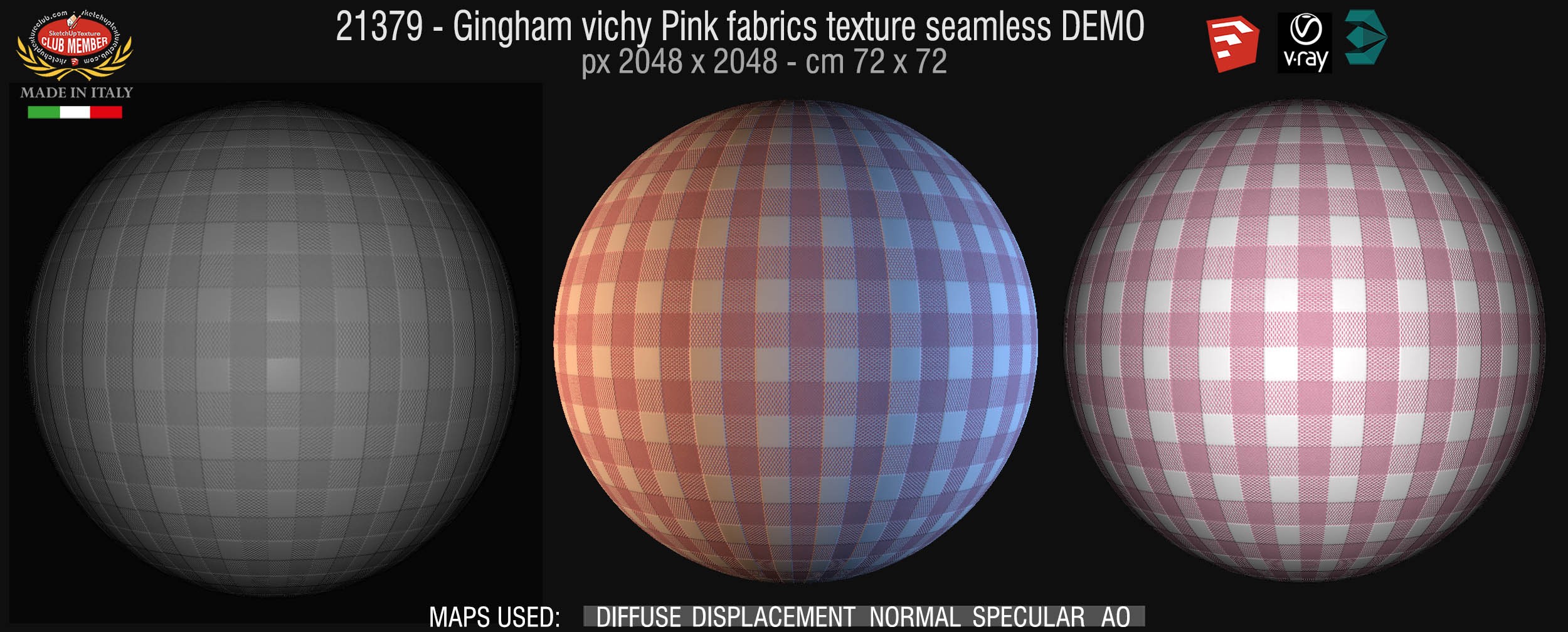 21379 Gingham vichy pink fabrics texture + maps DEMO