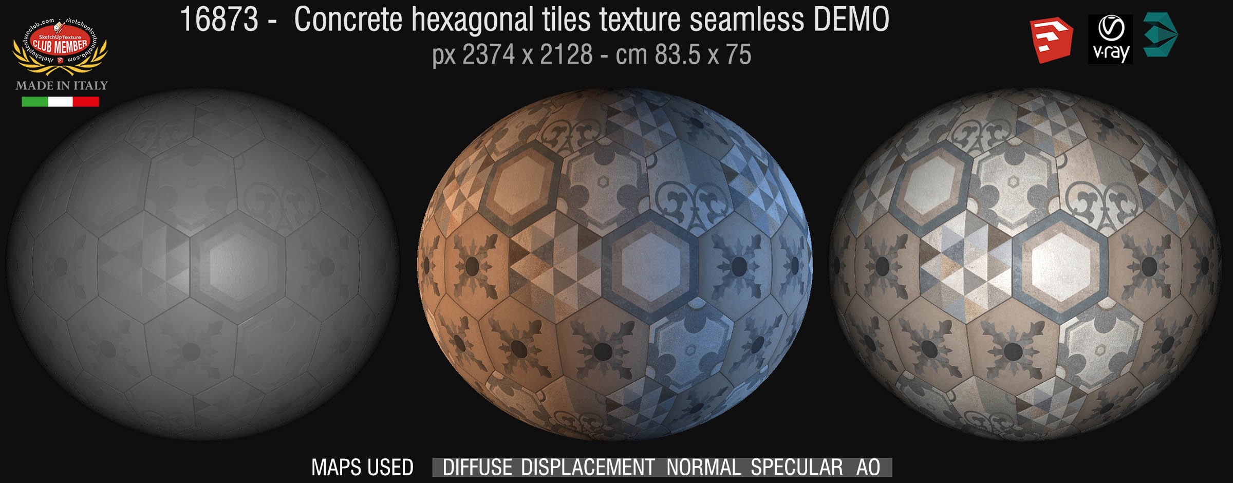 16873 concrete Hexagonal tile texture seamless + maps DEMO