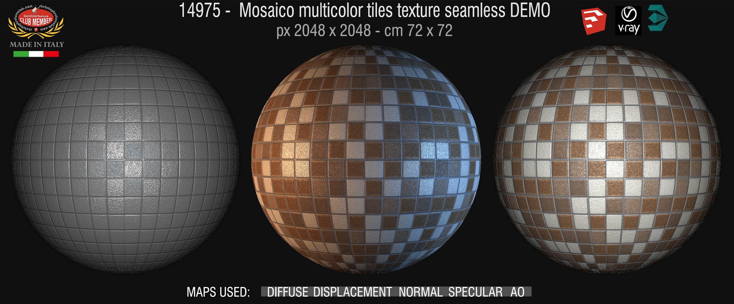 14975 Mosaico multicolor tiles texture seamless + maps DEMO