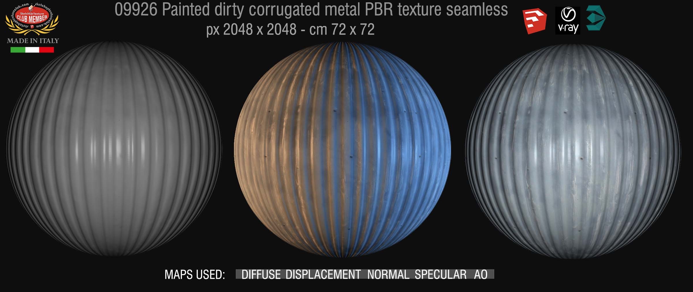 09926 Painted dirty corrugated metal PBR texture seamless DEMO