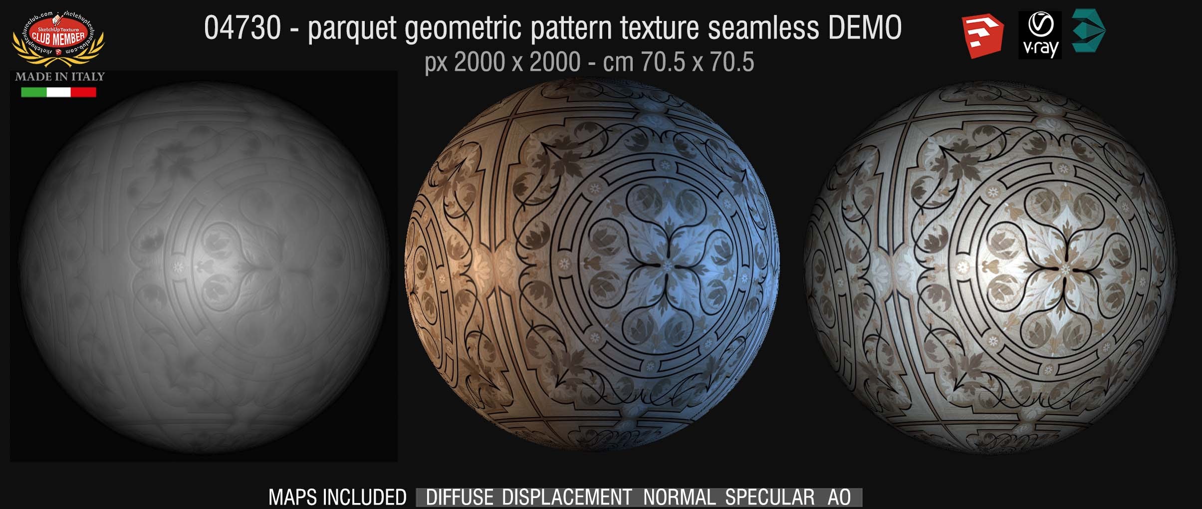 04730 HR Parquet geometric pattern texture seamless + maps DEMO