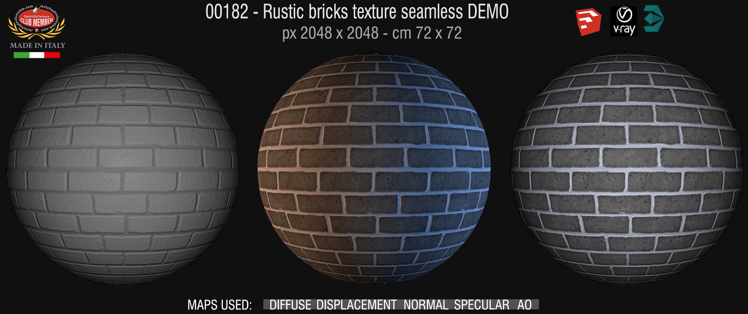 00182 Rustic bricks texture seamless 00182 + maps DEMO