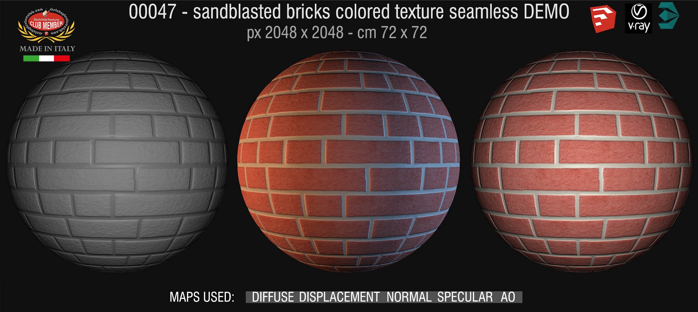 00047 Sandblasted bricks colored texture seamless + maps DEMO