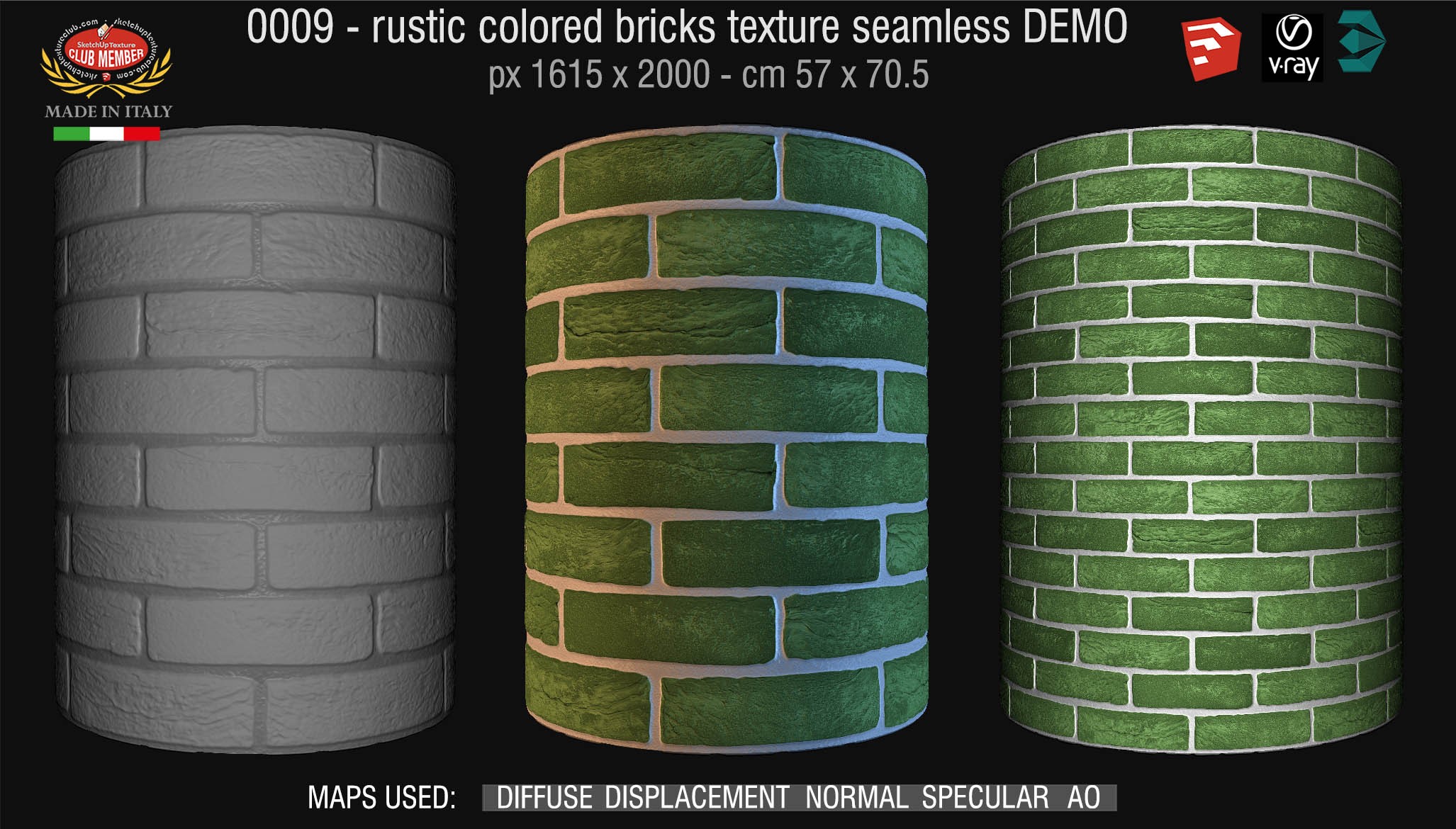 00009 colored rustic bricks texture seamless + maps DEMO