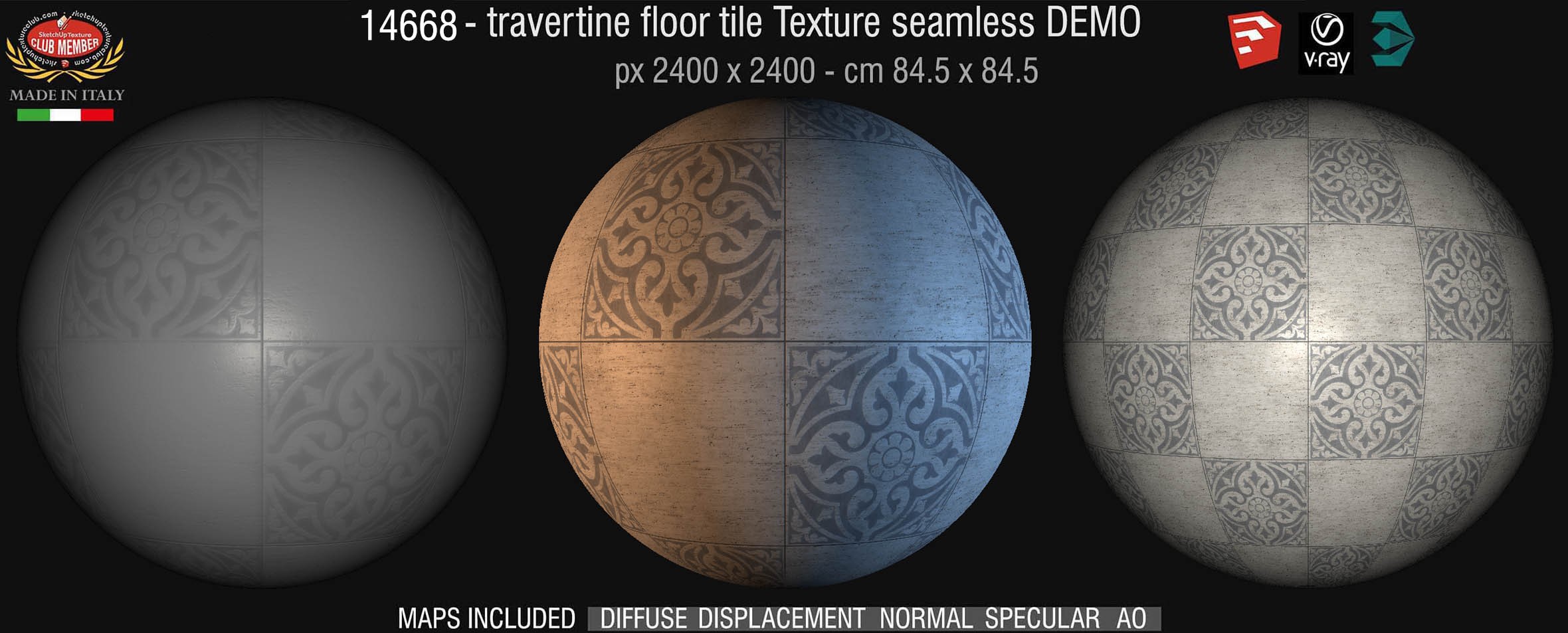 14668 Travertine floor tile texture seamless + maps DEMO