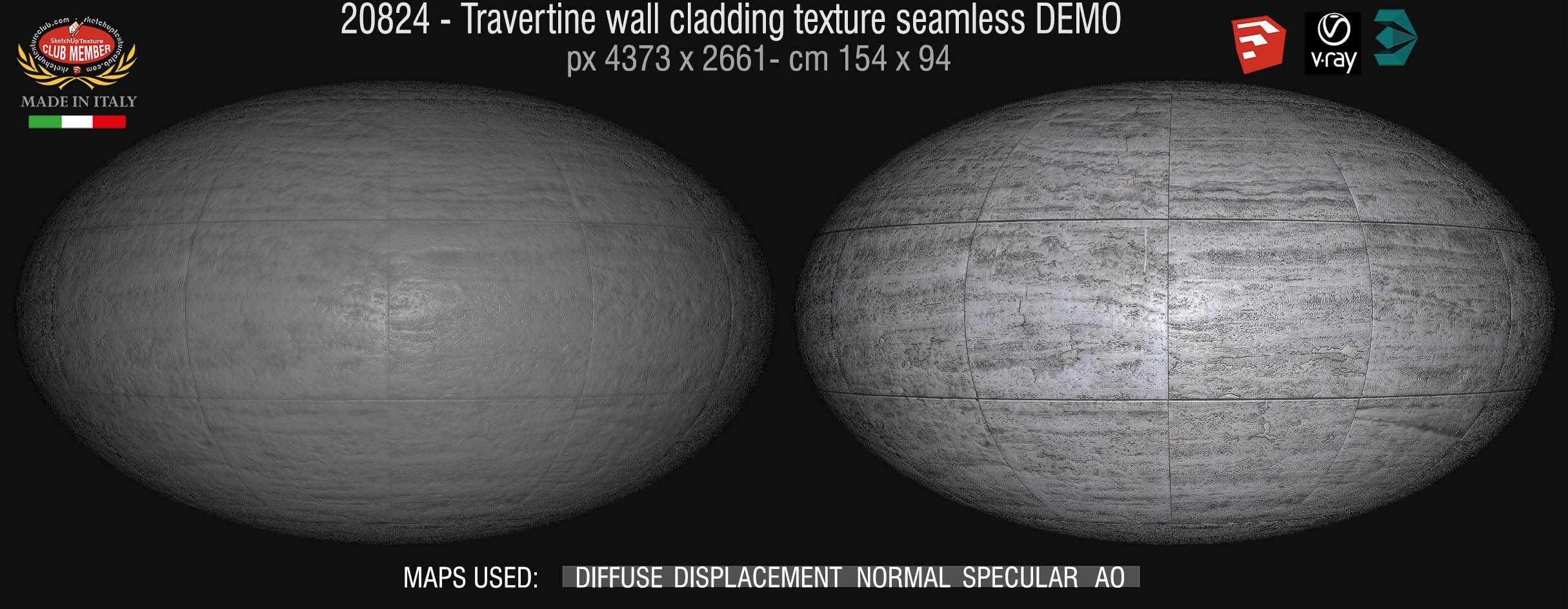 20824 Travertine wall cladding texture seamless and maps DEMO