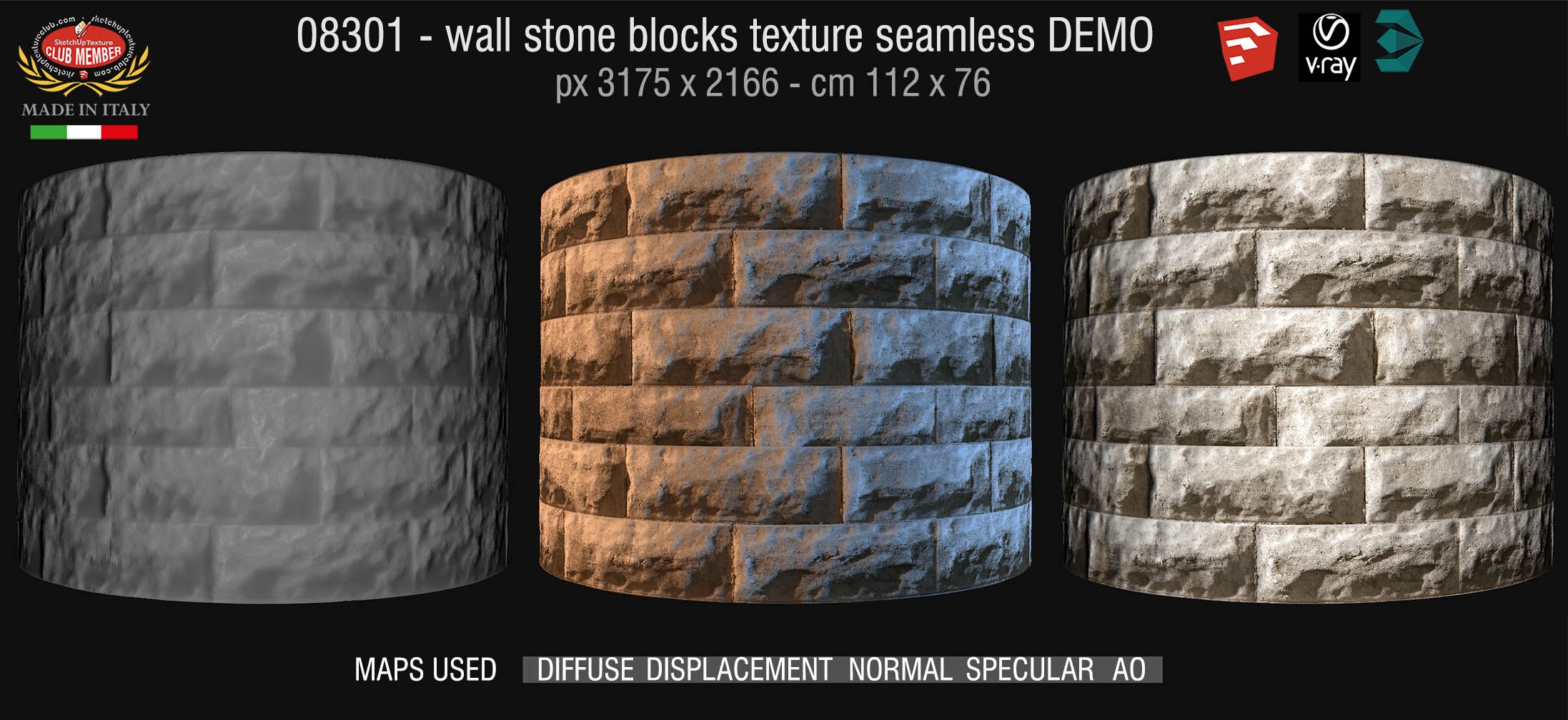 08301 HR Wall stone with regular blocks texture + maps DEMO