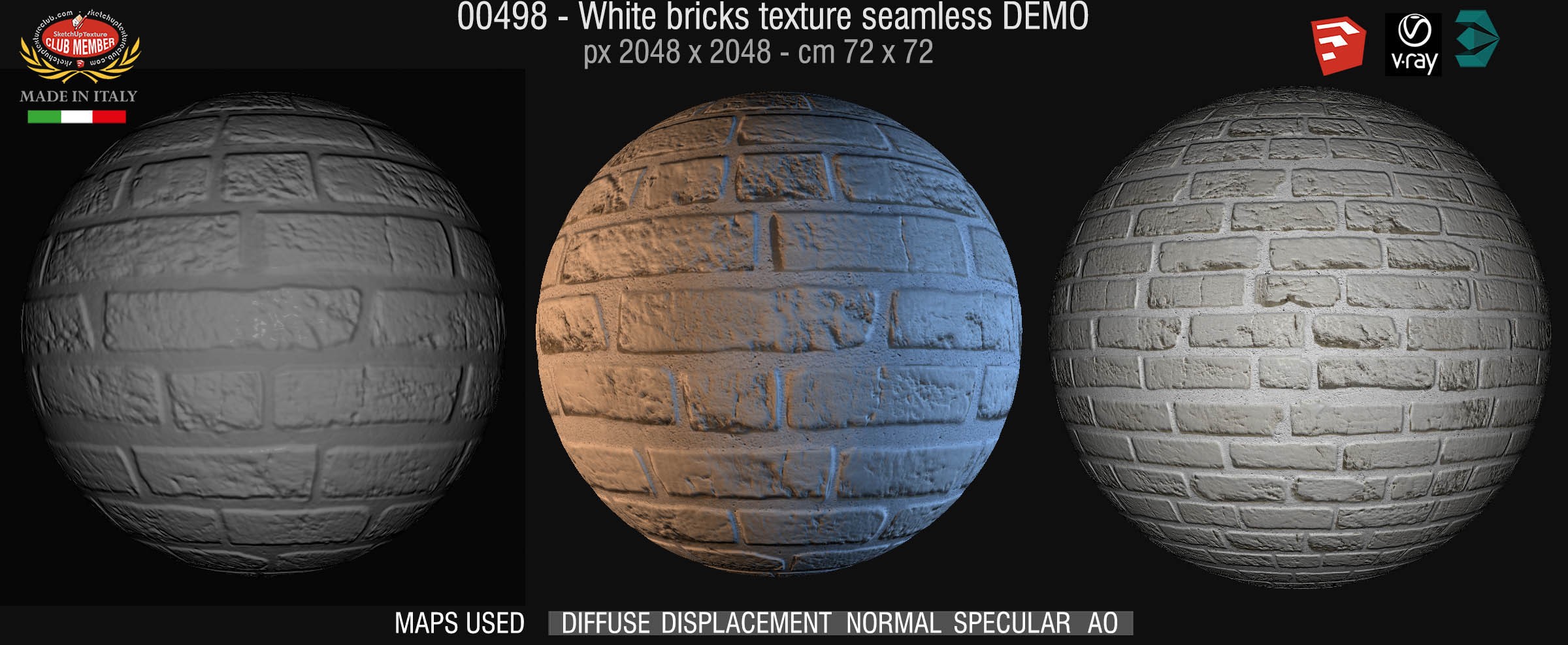 00498 White bricks texture seamless + maps DEMO