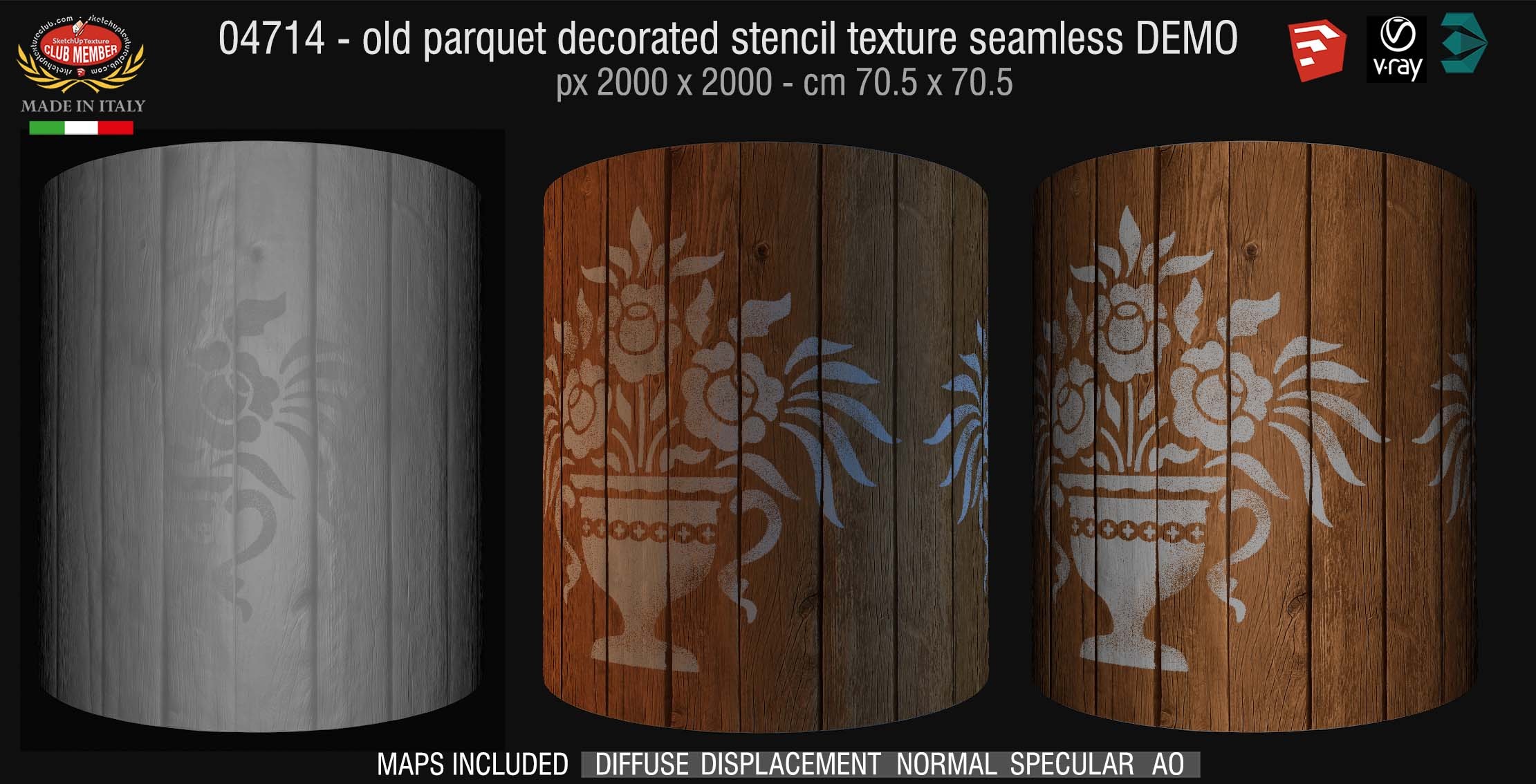 04714 HR Parquet decorated stencil texture seamless + maps DEMO