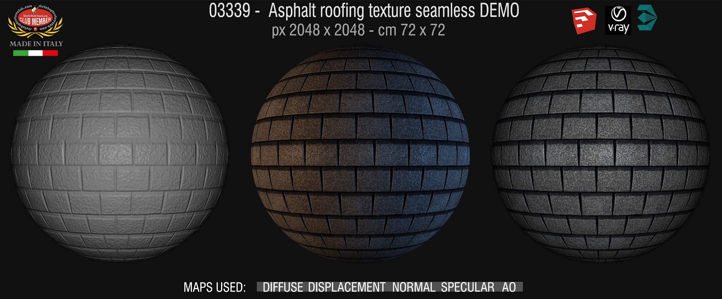 03339 Asphalt roofing texture seamless + maps DEMO