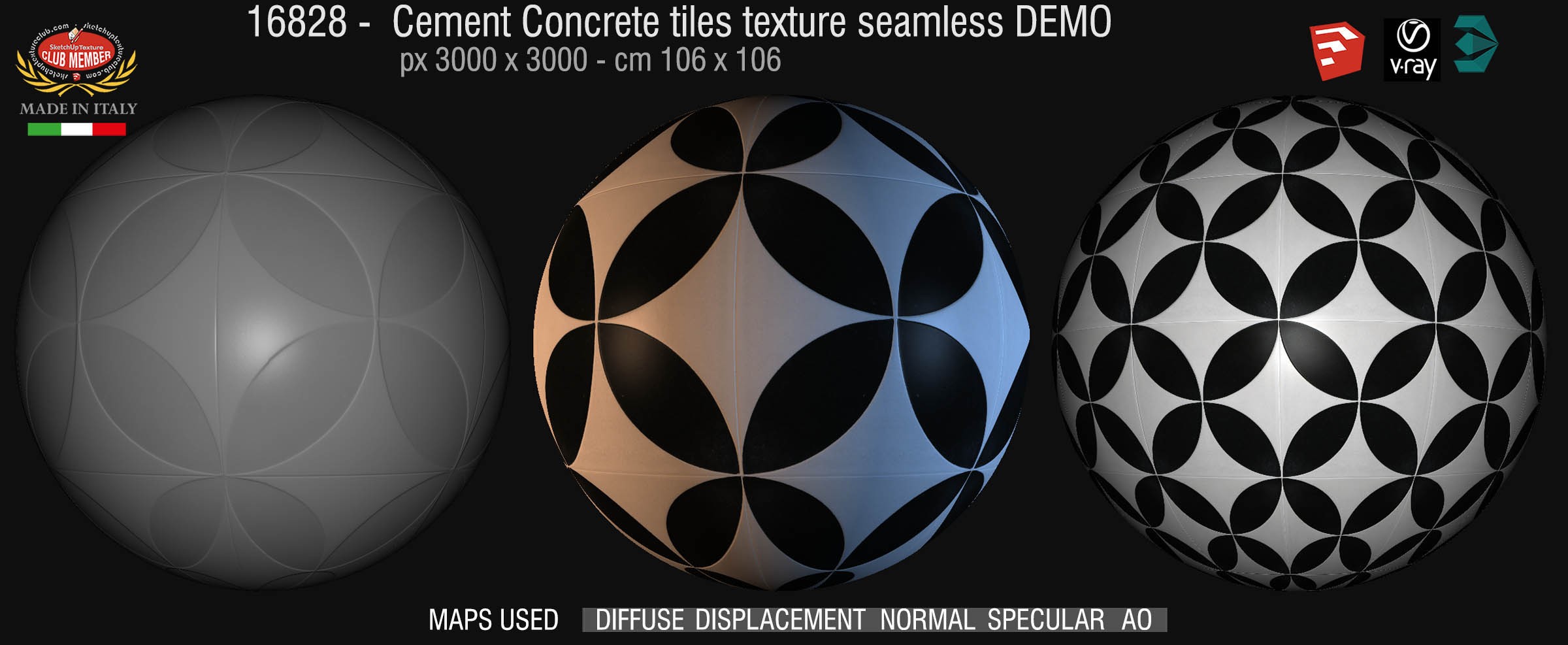 16828 Cement concrete tile texture seamless + maps DEMO