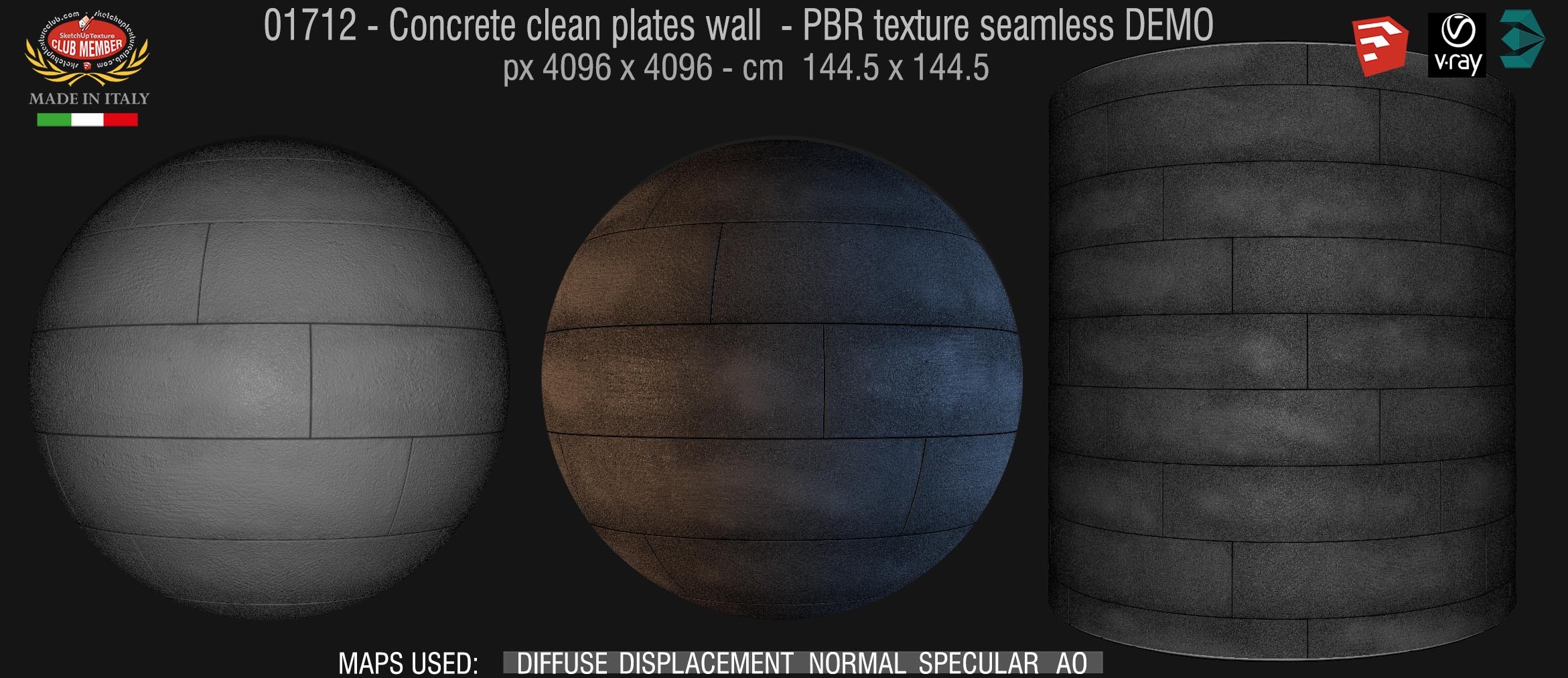 01712 Concrete clean plates wall PBR texture seamless DEMO