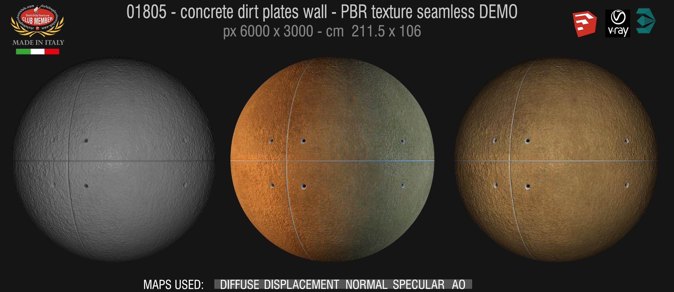 01805 Concrete dirt plates wall PBR texture seamless DEMO