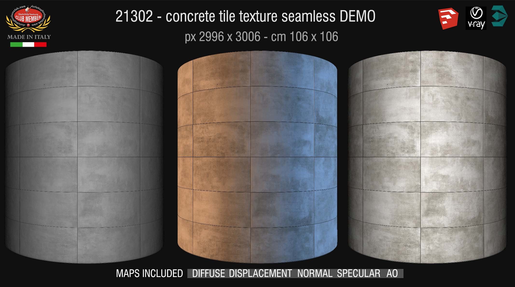 21232 - HR Concrete tile texture seamless + maps DEMO