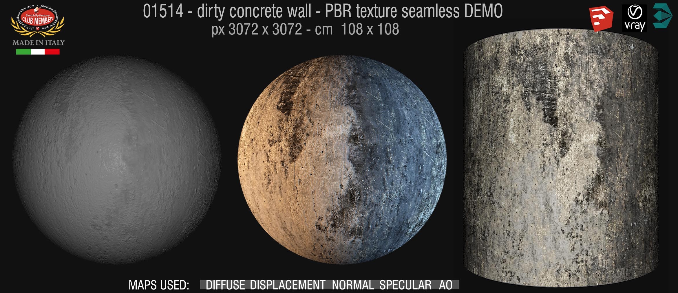 01514 Concrete bare dirty wall PBR texture seamless DEMO