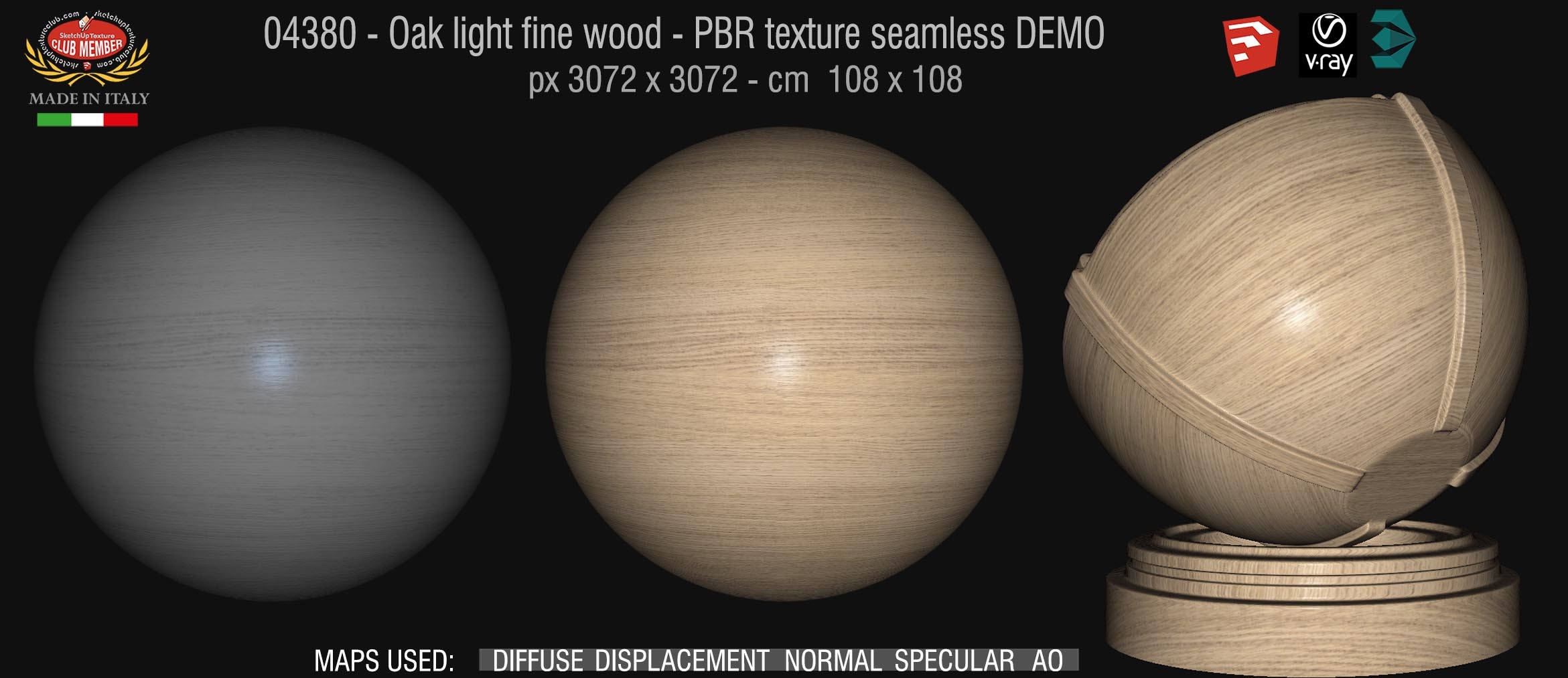 04380 Oak light fine wood - PBR texture seamless DEMO