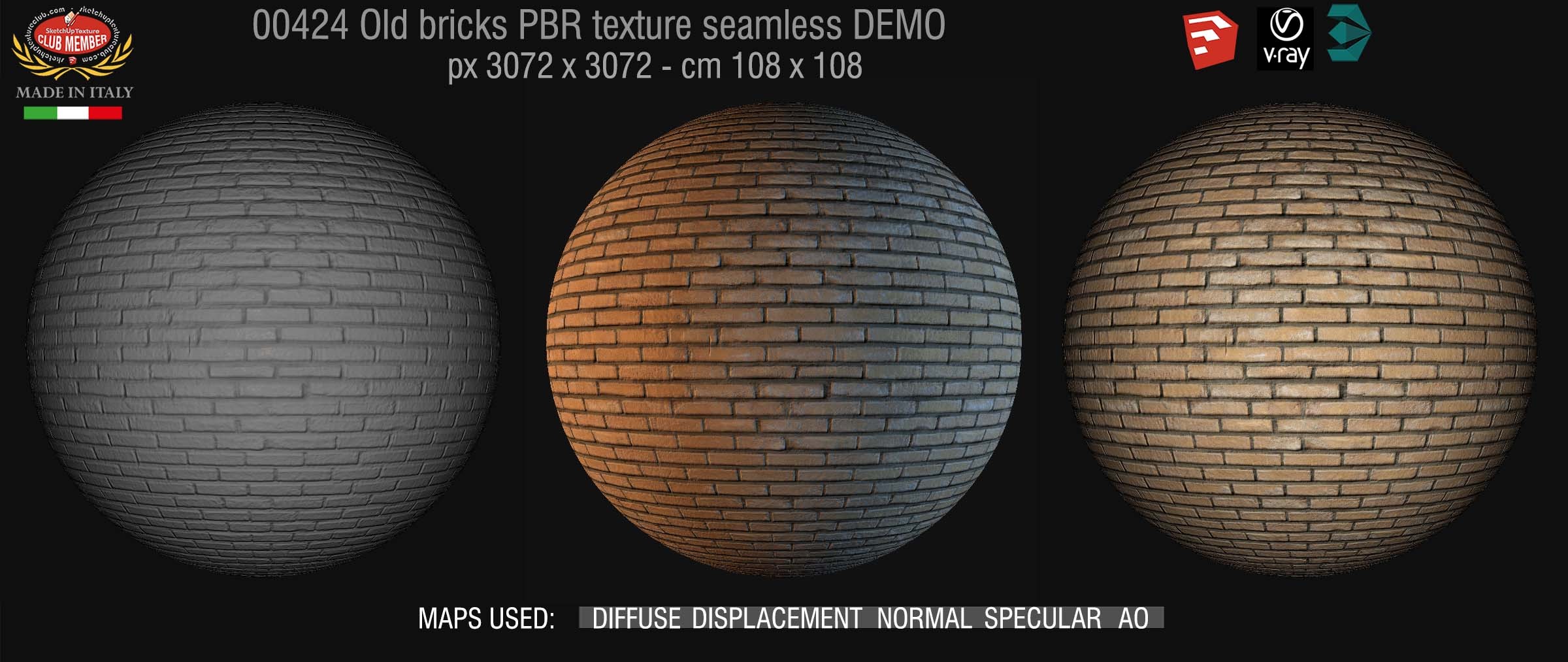 00424 Old bricks PBR texture seamless DEMO