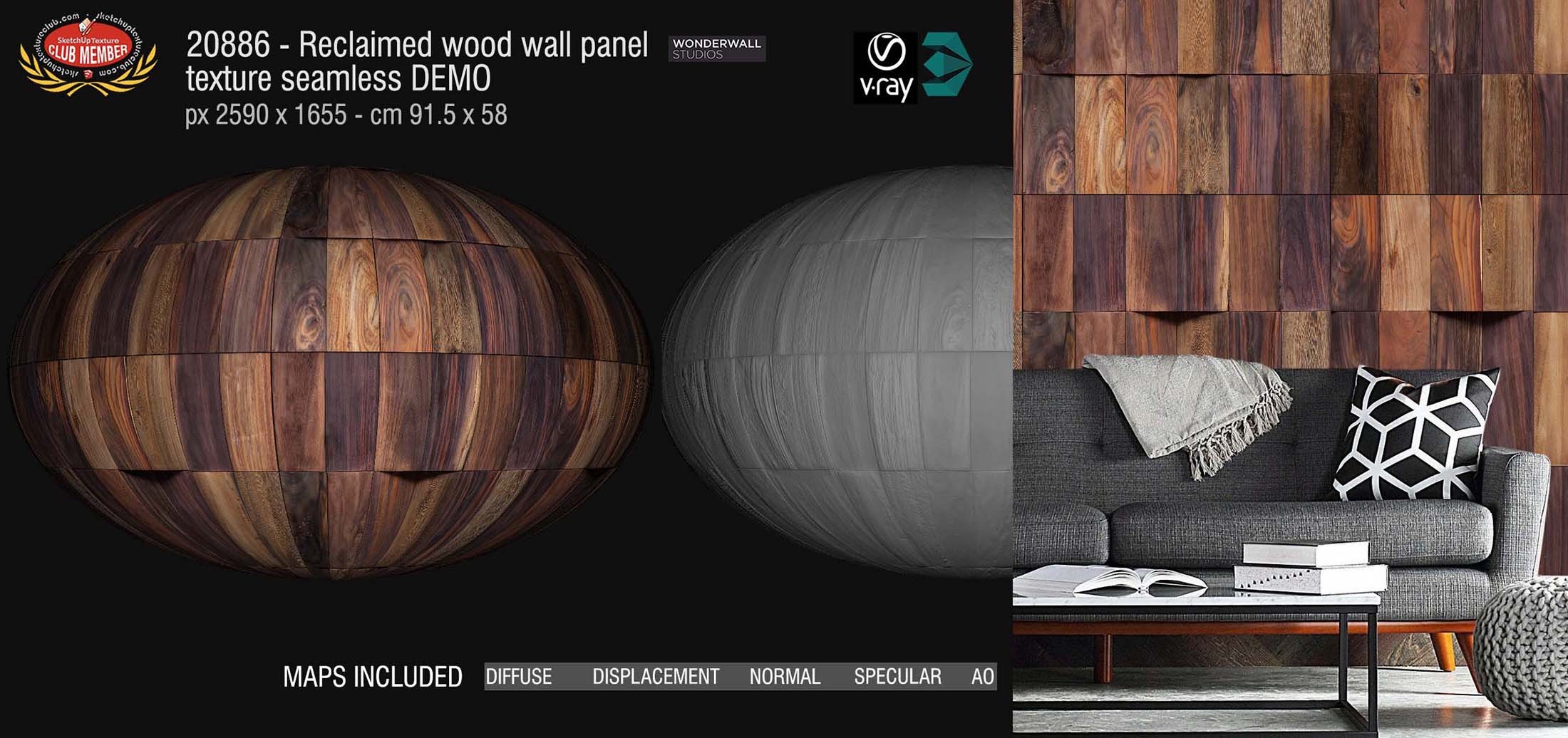 20886 Reclaimed wood wall panel PBR texture DEMO