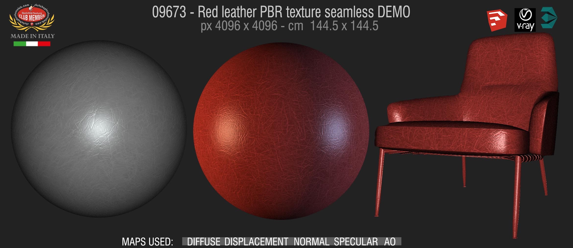 09673 Red leather PBR texture seamless DEMO