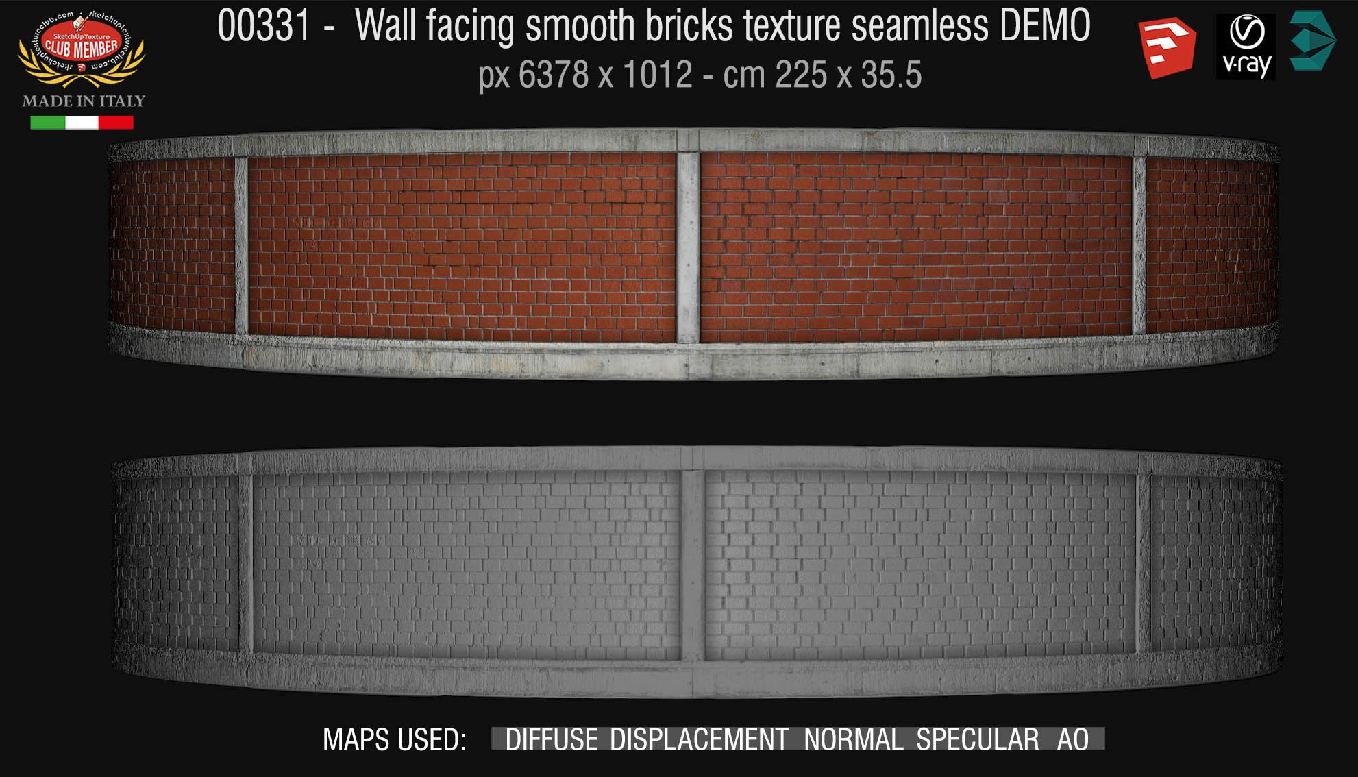 00331 Wall Facing smooth bricks texture seamles + maps DEMO